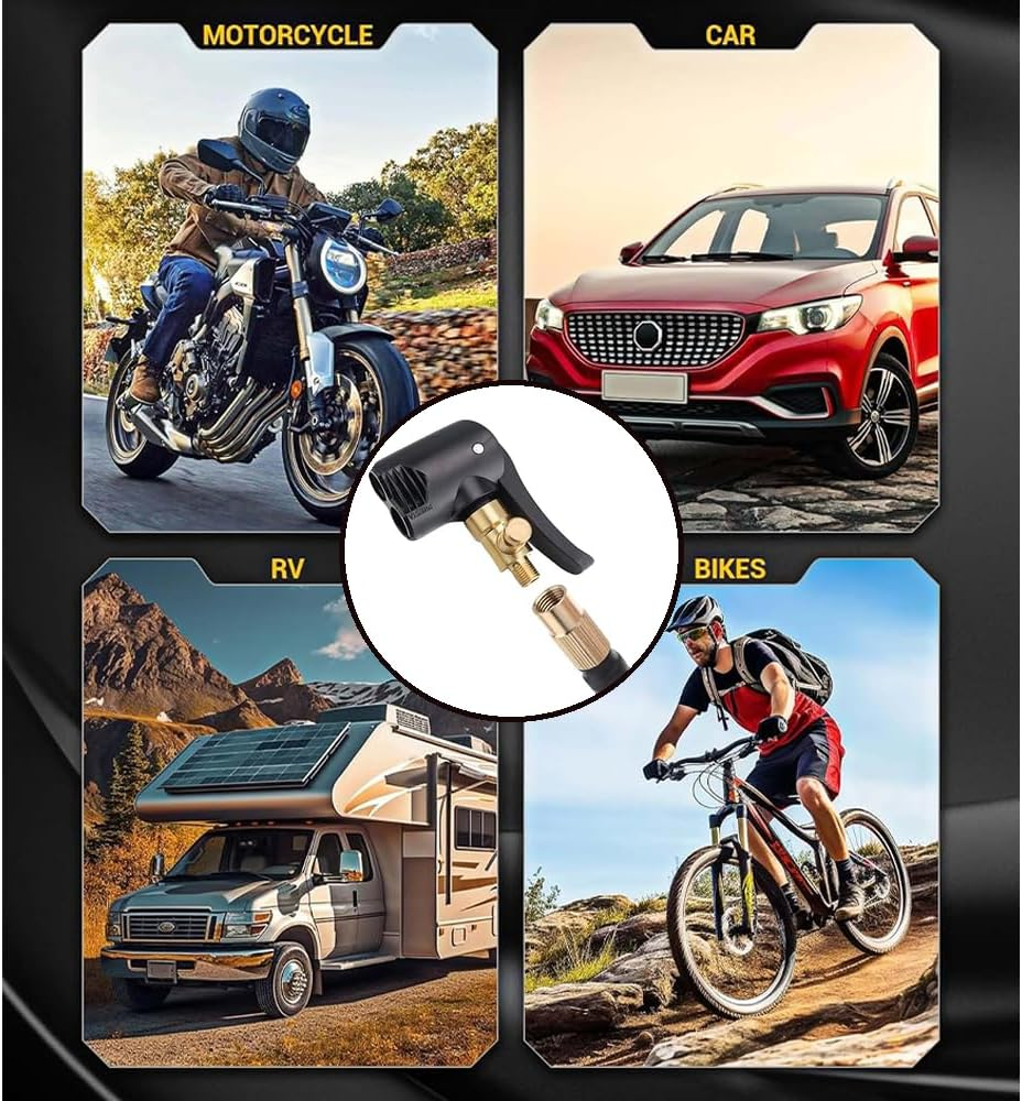 1 Pcs Car Mounted Inflation Pump Conversion Nozzle,2 in 1 Car Tyre Air Chuck,Pump Head with Bleed Valve,American Mouth French Mouth Inflation,Suitable for Cars,Motorcycles,Bicycles,Electric Vehicle image number 2