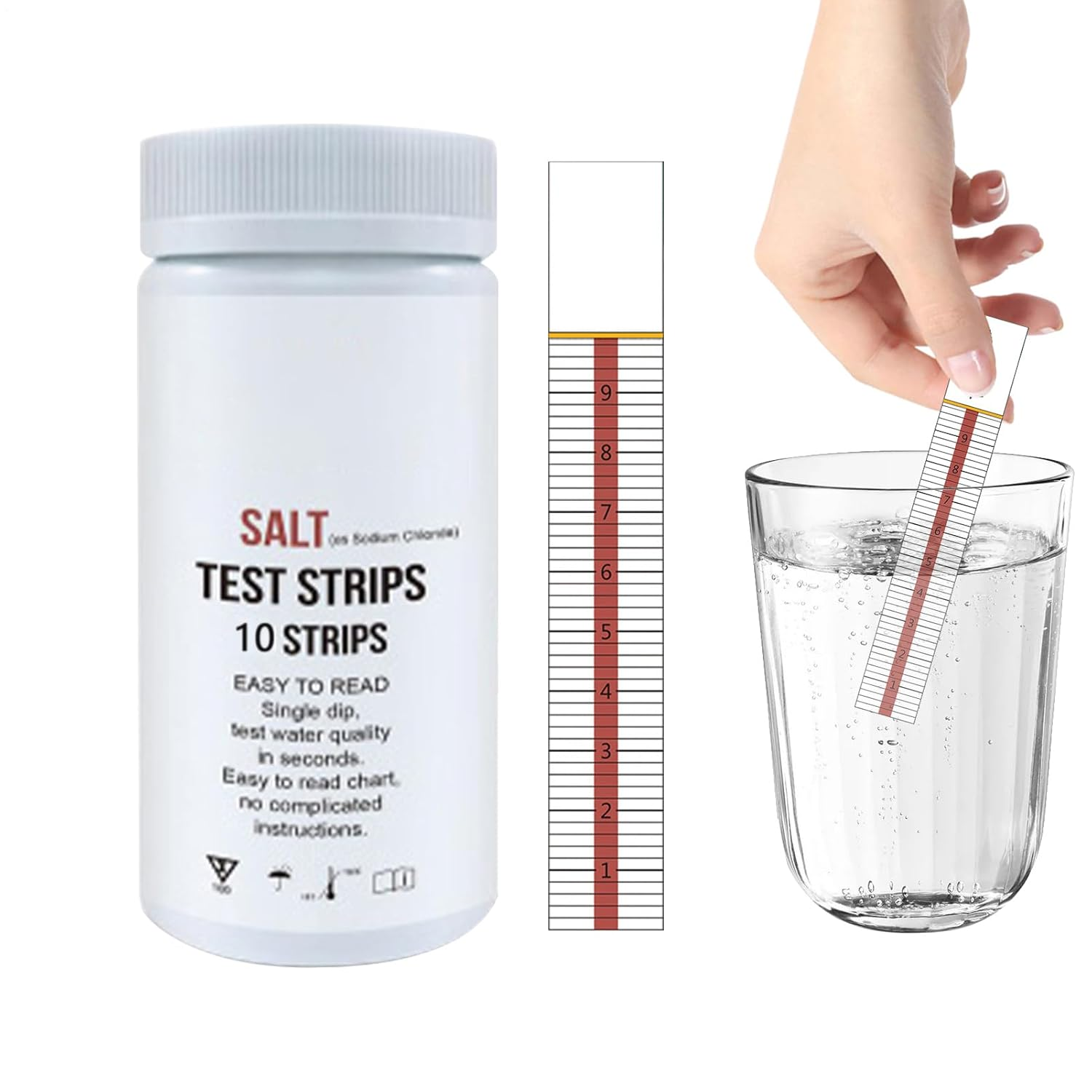 Salt Test Strips for Pool, 10 Counts Salt Pool Test Strips, Salinity Tester, Pool Water Testing Kit, Saltwater Detection Paper Strips for Water Hot Tub, Spa, Swimming Pool