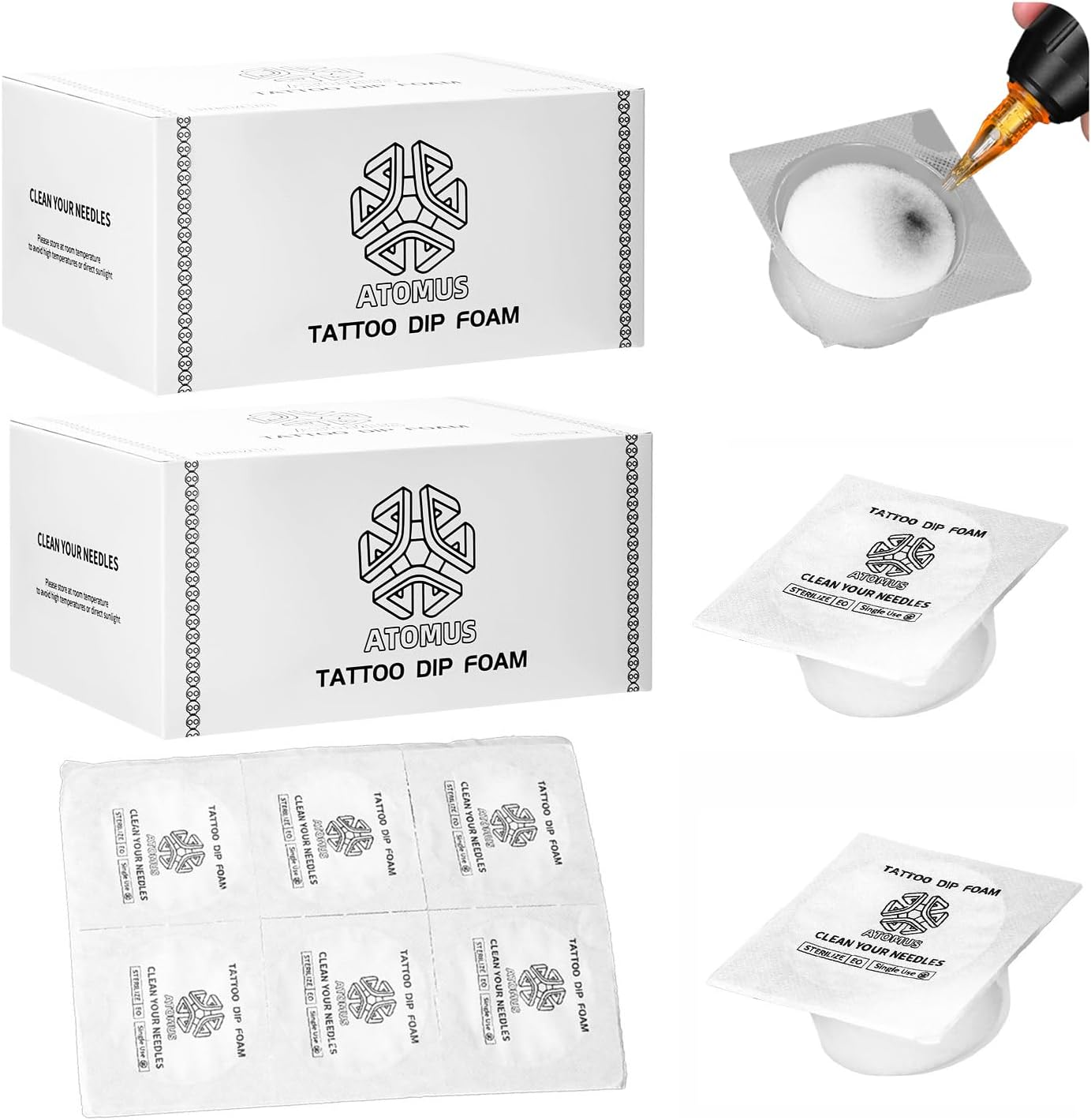 ATOMUS Tattoo Dip Foam 36Pcs Tattoo Needles Dip Cup Caps Tattoo Needles Cleaning Cups Needles Head Tip Dip Foam Tattoo Clean Supplies image number 1