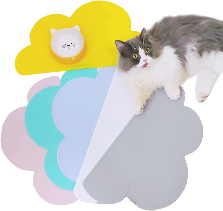 Love Dream Silicone Pet Feeding Food Mat with Raised Edge, Anti-Slip Waterproof Pet Bowl Mat Placemat for Dog and Cat (Sky Blue)