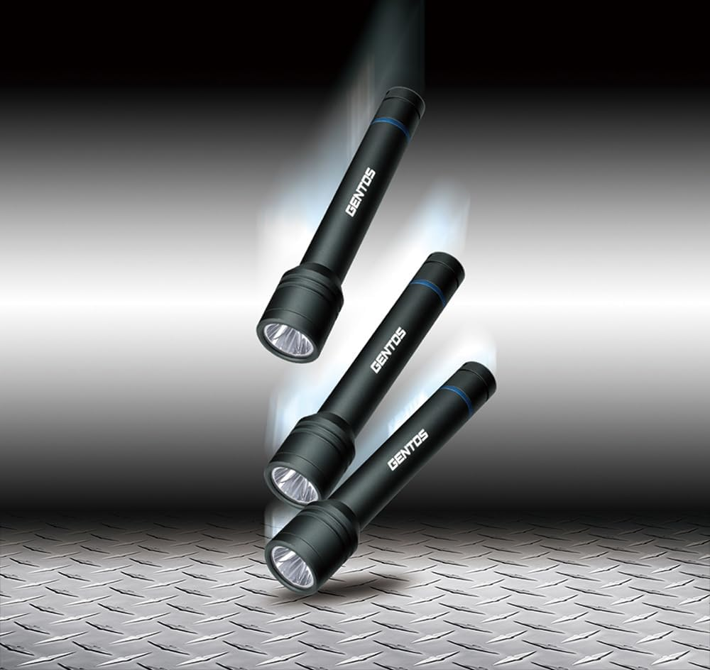 GENTOS ST-132D LED Flashlight, 480 Lumens Brightness, 3 Hours of Practical Lighting, Dust Resistant, Water Resistant, 3.3 Ft (1 M) Waterproof, Uses 2 AA Batteries