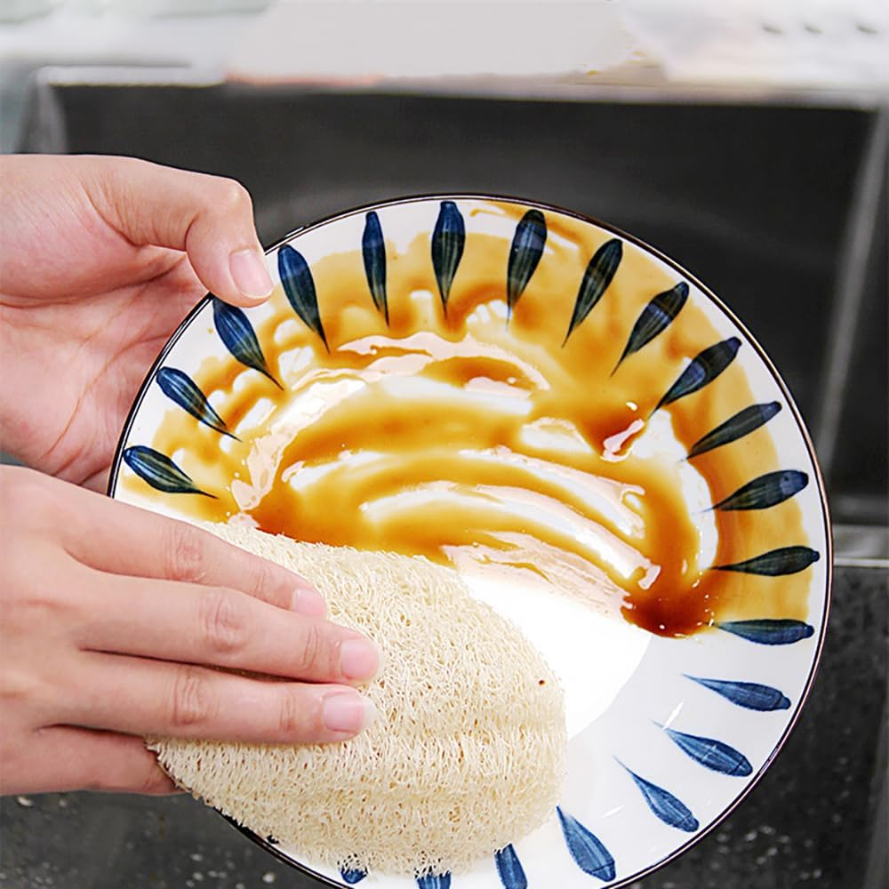 Natural Organic Loofah Sponge for Cookware, Kitchen, Bathtub and Body, Handmade Luffa Fiber, Biodegradable, Compostable & No Smell (Natural Beige, Oval) image number 1