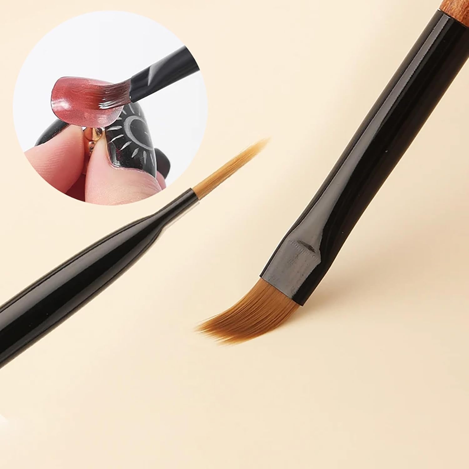JFIYUOMCI Ombre Nail Brush (Thicken), Precise Gradient & Lace Nail Art Painting Brushes Pen, Acrylic Ombre Brush for Nails, Mahogany Manicure Design Tool for DIY & Salon Gel Polish image number 5