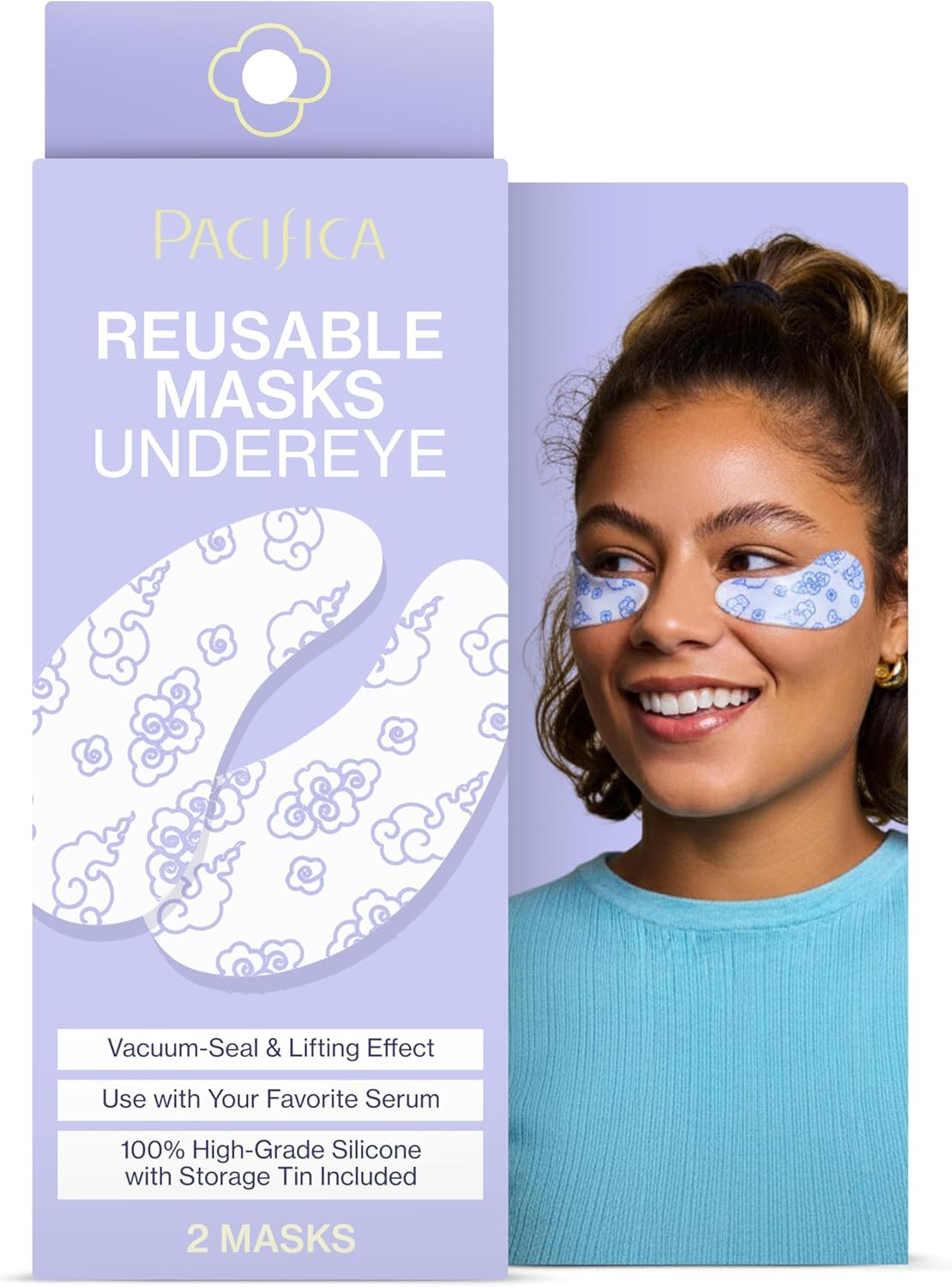 Pacifica Beauty | Reusable Undereye Mask | 100% Silicone | Vacuum Seal & Lifting Effect | Minimize Fine Lines + Wrinkles | Pair with Serum | Storage Tin Included | Vegan + Cruelty Free image number 5