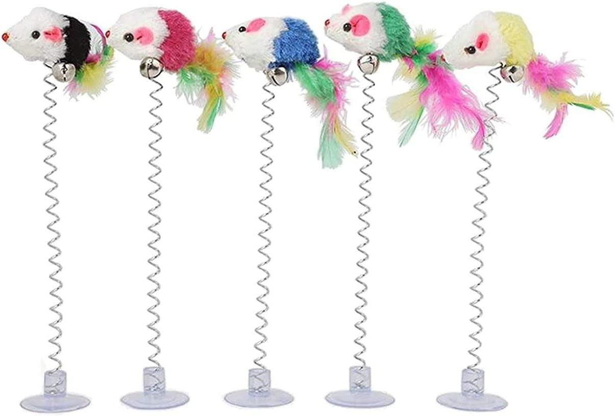 EZONEDEAL Cat Spring Mouse Feather Play Toy Teaser Bell Wand Interactive Kitten Pet Stick Fun Wand Sucker Toy (Mouse Toy)