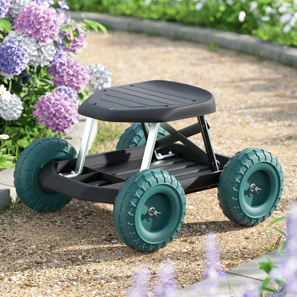 Gardeon Garden Rolling Cart Stool with Wheels, Plastic Carts Scooter Tool with Seat Outdoor Beach Lounge Camp Camping Gardening Helper Supplies Transportation Sport