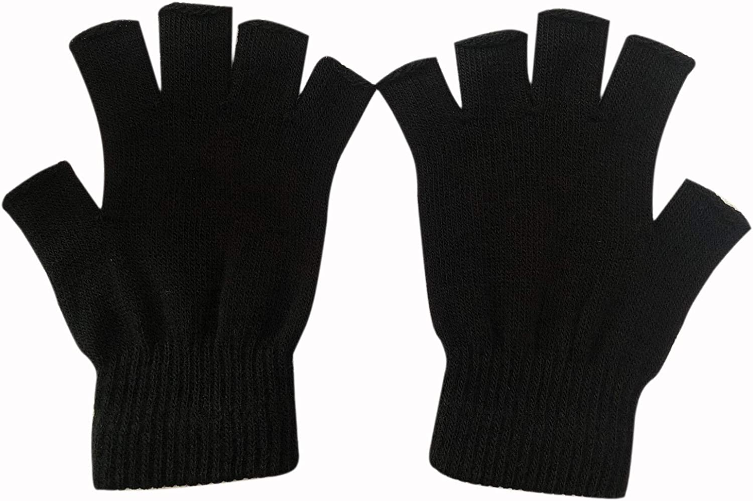 2 Pair Half Finger Gloves Winter Knit Touchscreen Warm Stretchy Mittens Fingerless Gloves in Common Size for Men and Women,Black, Black image number 4