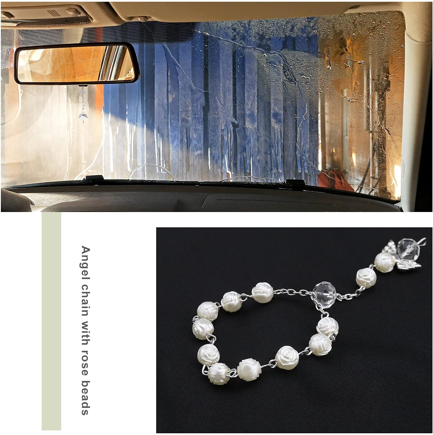 VGOL Rose Lanyard Crystal Car Charms Rhinestones Hanging Ornament Angel Pendants Decorative Accessories Silver image number 4