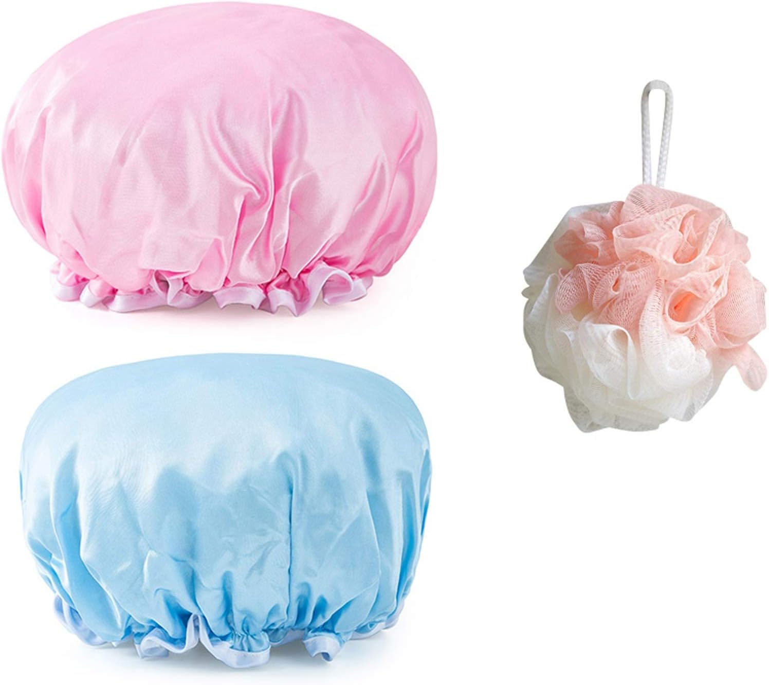 Useful Double-Layer Shower Cap Waterproof West in the Women'S Thickened Children'S Shower Head Cover Kitchen to Prevent Lampblack and Send Foam Ball (2 Pcs) Suitable for Ladies, Children and Girls, Tr image number 4