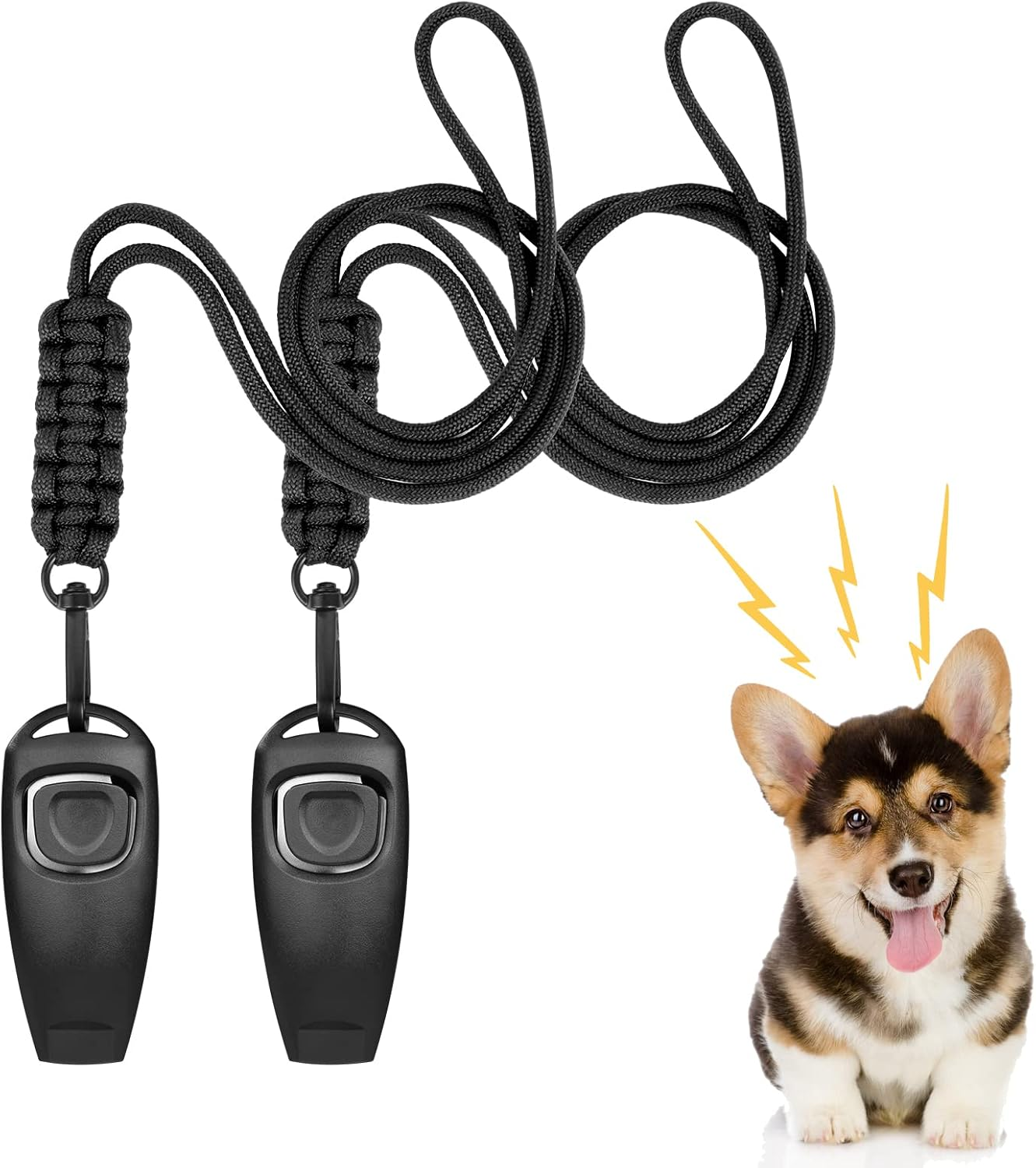 Vsshe Dog Training Clickers, 2 Pack Pet Clicker 2-In-1 Trainer, Practical Pet Training Tools with Lanyard, Effective Pet Supplies Whistle and Clicker for Dogs Cats Birds Puppy Training (Black)