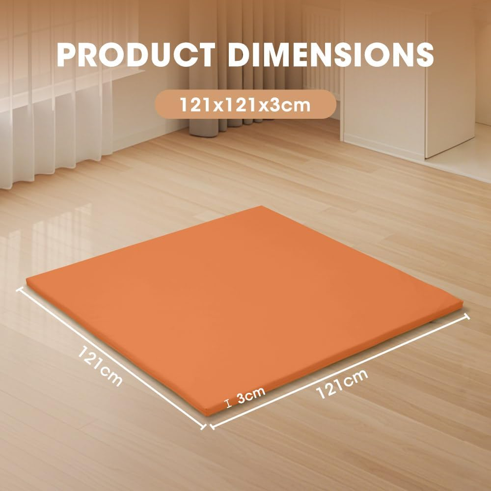 Playpals Thick Baby Play Mat, Soft Vegan Leather Floor Mat with Removable Washable Cover, Wipe Clean Crawling Mat, Non-Slip Soft Play Mat for Infants, Babies, Toddlers, 121X121Cm, Brown-Orange