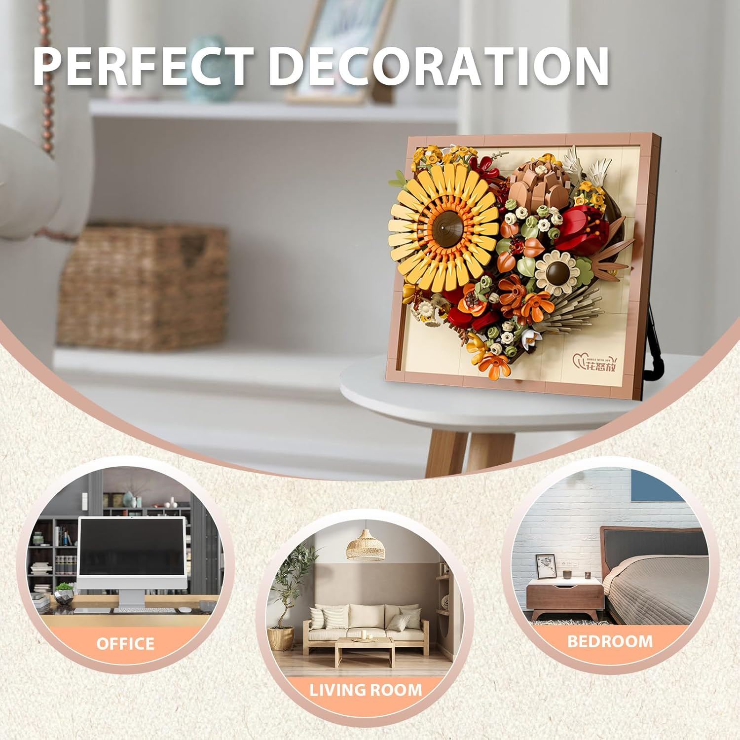 Flowers Building Set with Sunflower, Artificial Picture Frame for Home Room Decor, Flowers Bouquet Crafts for Kids Adults (727 Pcs) image number 2