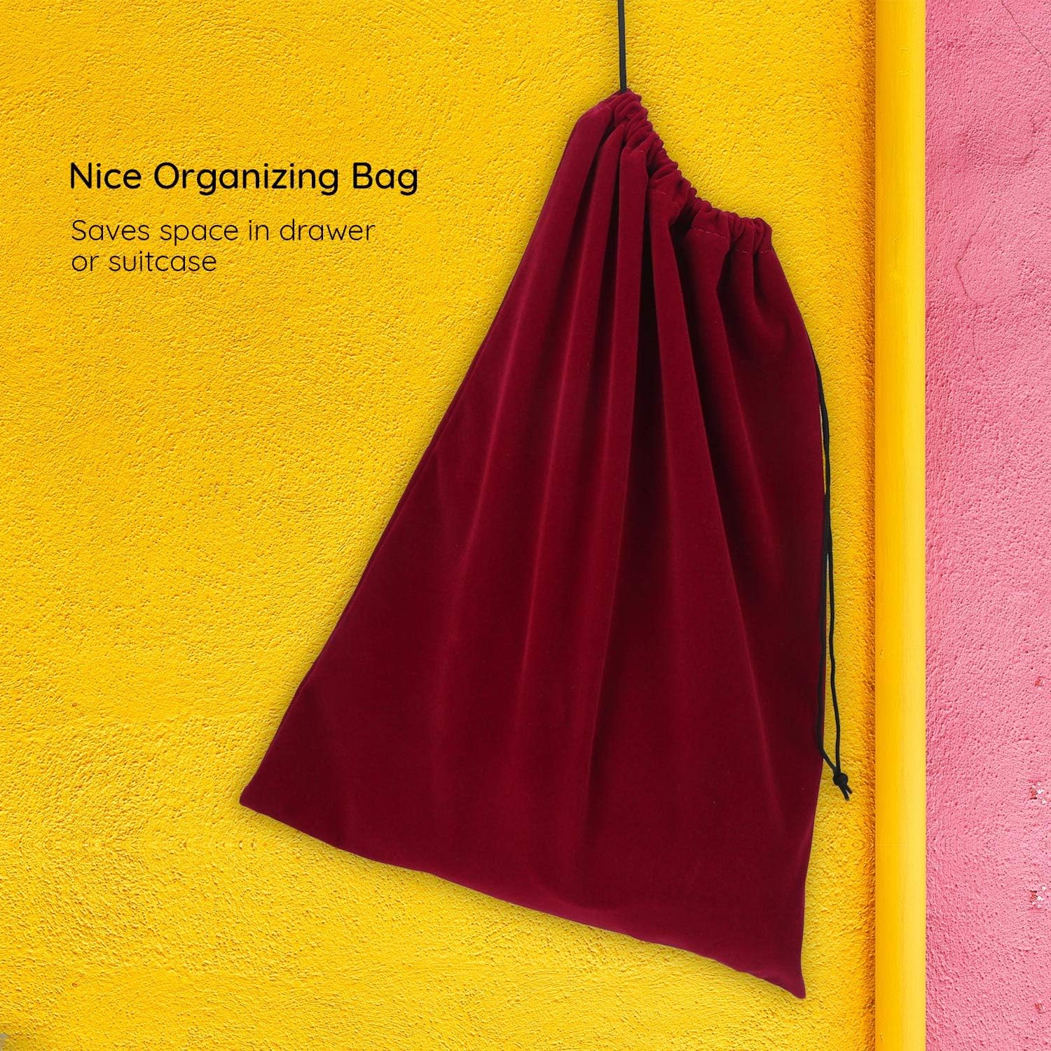 3Pcs Hair Dryer Storage Bag, Segbeauty Blow Dryer Bag, 11.8X15.7 Inches Satin Lined Organizer with Drawstring Wine Red Velvet Pouch Bag for Diffuser Straighteners Brush Clothes Gift Present image number 5