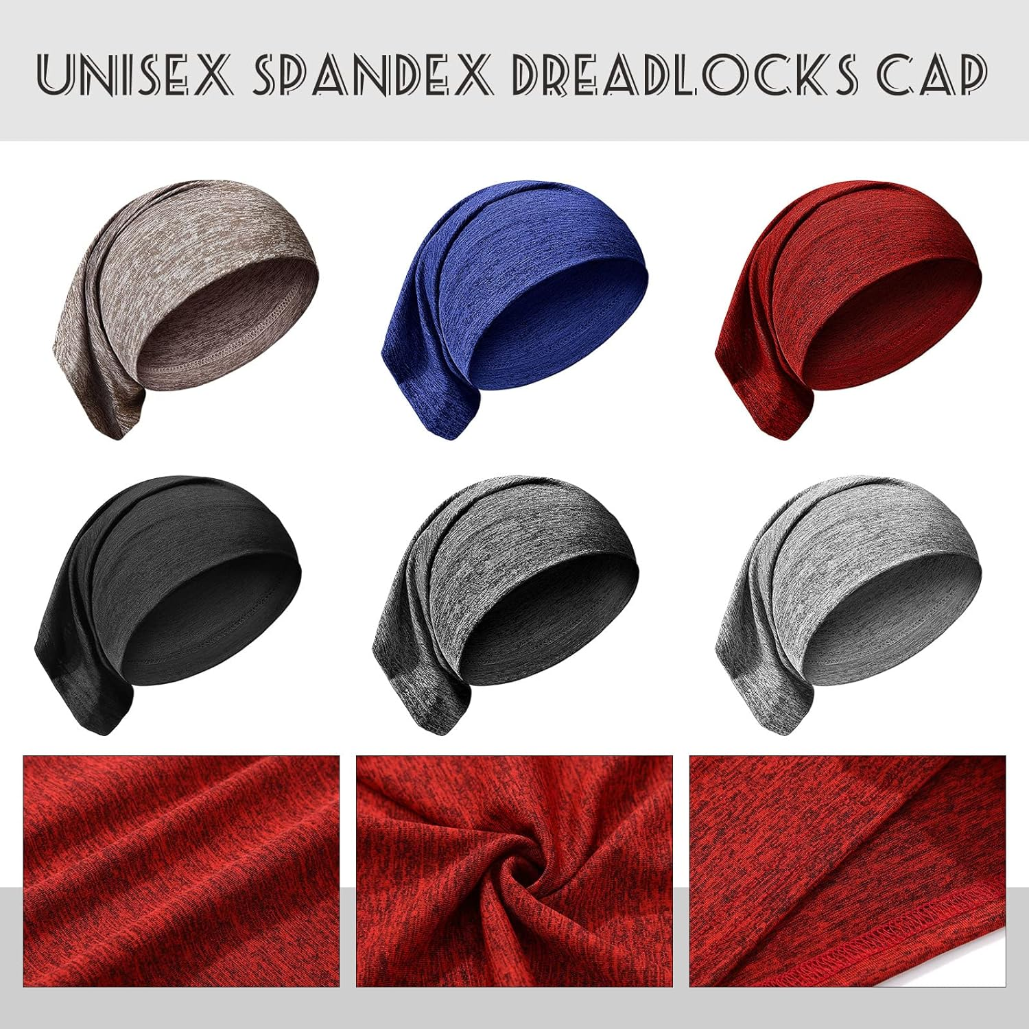 6 Pcs Spandex Dreadlock Cap Dreadlock Tube Unisex Men Women Dreadlocks Bands Elastic Long Hair Dreads Head Wraps Dreads Cap Locks Headbands for Dreads Accessories, 6 Colors (Dark Color) - Bright Color image number 5