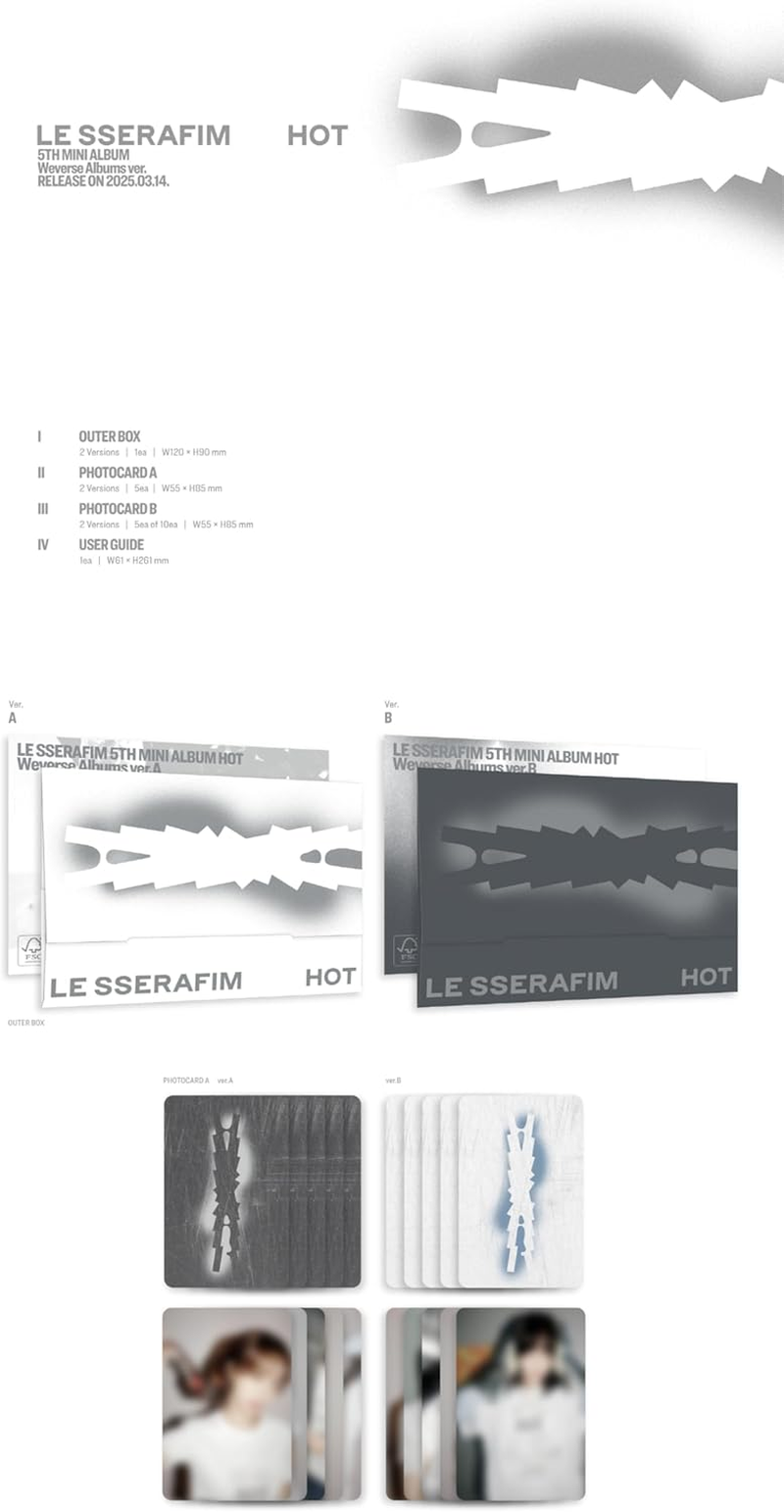 LE SSERAFIM HOT 5Th Mini Album Weverse Albums Random Version Outbox+5P Photocard A+5P Photocard B+1Ea User Guide+Tracking Sealed LSFM LE SSERAPHIM image number 4