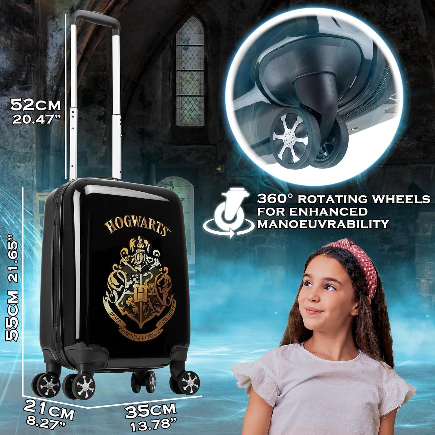 Harry Potter Suitcase for Kids Teens Hogwarts Hard Shell Luggage Rolling Suitcase 4 Wheels & Extendable Handle Travel Essentials for Vacations Trips (S/21.65Inch - 31L, Black) image number 5