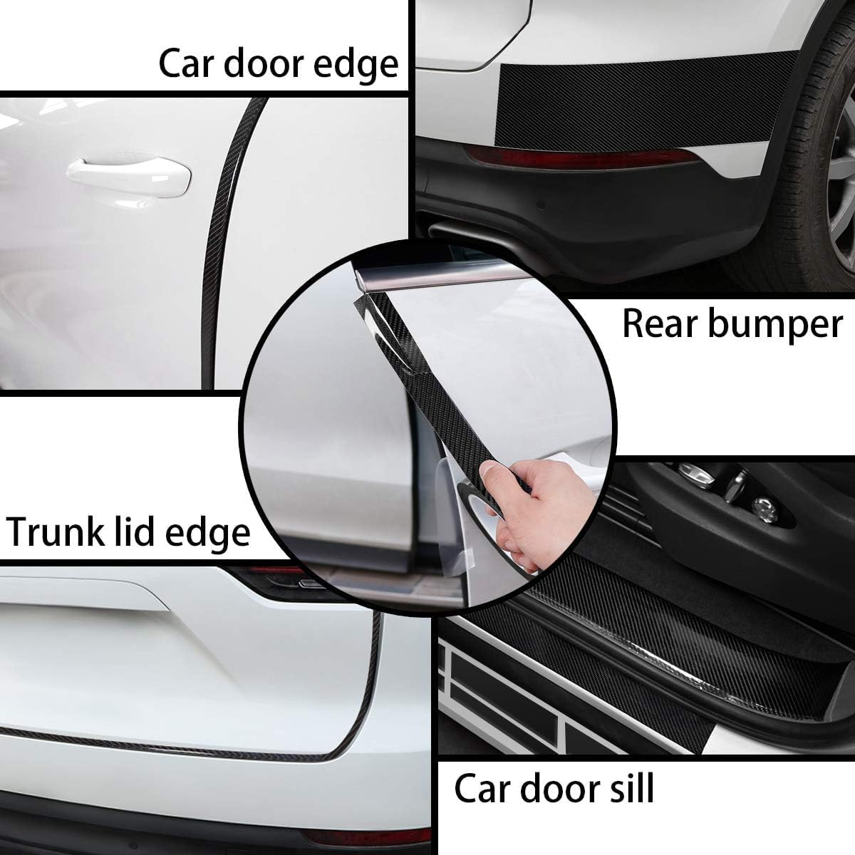 Car Door Sill Protector Bumper Protector, 2.7In X 33FT 5D Gloss Vinyl Automotive Wrap Film Self-Adhesive Anti-Collision Film Fits, Carbon Fiber Car Wrap Film for Most Car (2.7In X 33FT, Black) image number 4
