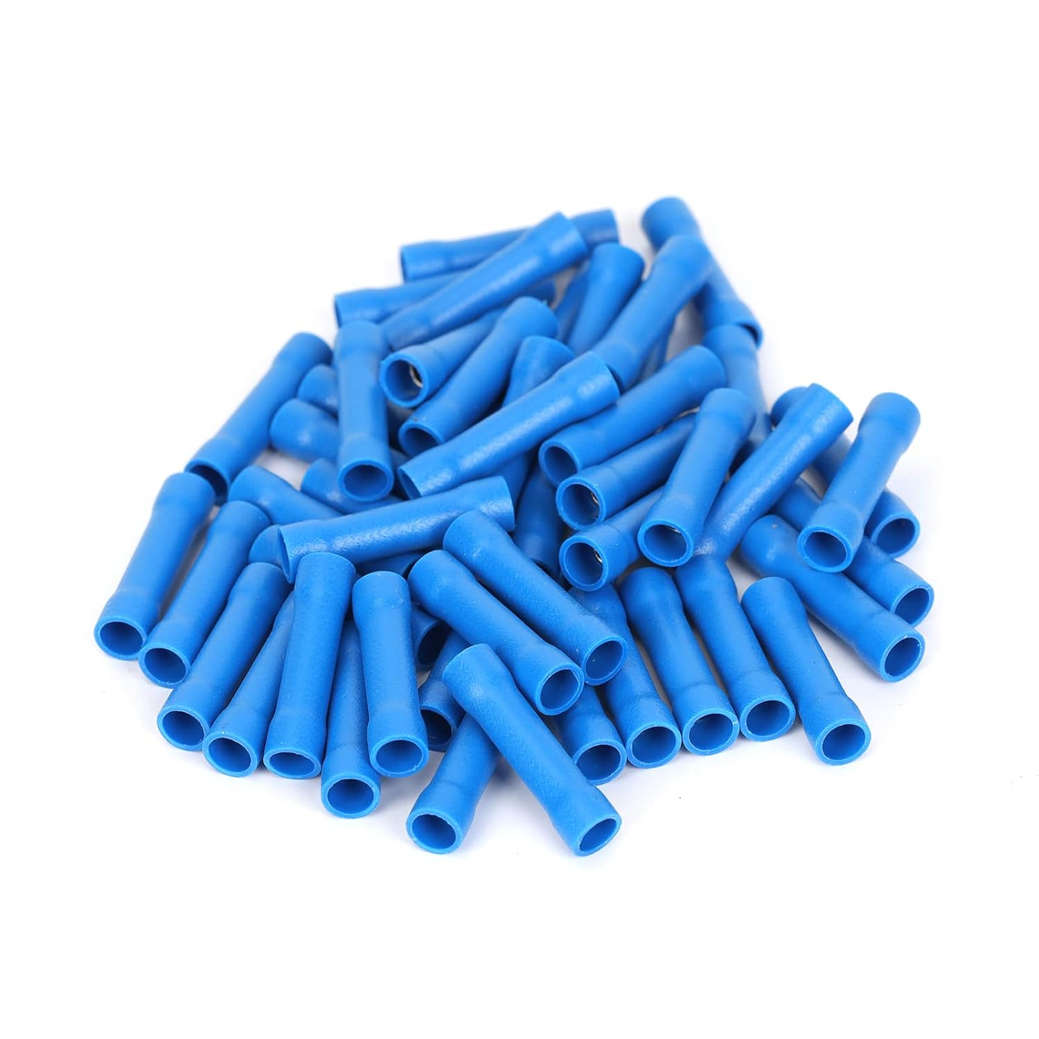 50Pcs Blue 27A AWG 16-14 Crimp Copper Tube Butt Connector, Insulated PVC Terminals for Wire Cable, Car, Family,Electrical (Blue) image number 6