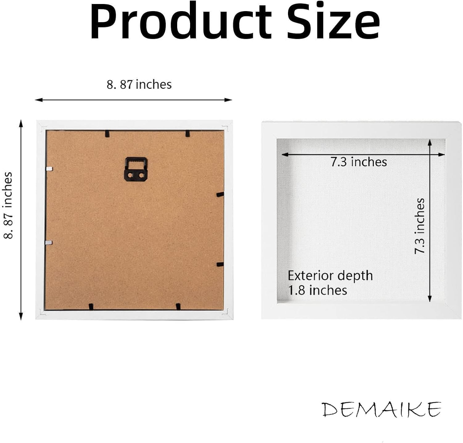 DEMAIKE Shadow Box Picture Frame Real Glass Display Case Deep Wood Photo Frame with Linen Backboard for Tickets,Memeory,Pictures,3Pcs 8X8 Inch White