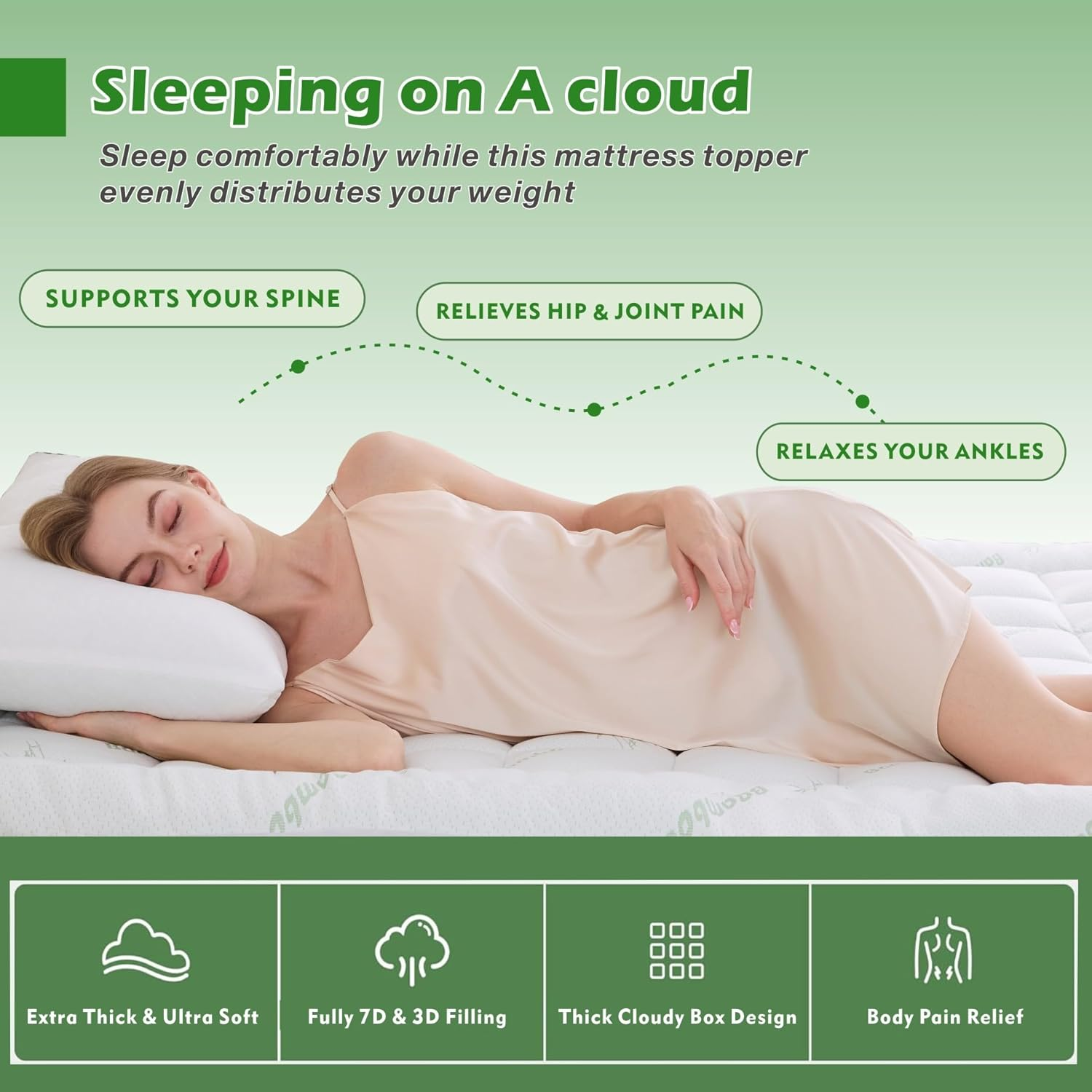 Bamboo Double Mattress Topper 1000GSM - Thick Cooling Breathable Pillow Top Mattress Pad for Back Pain Relief - Soft Fully Fitted Mattress Topper Cover with Deep Pocket up to 45CM (Double Size) image number 6