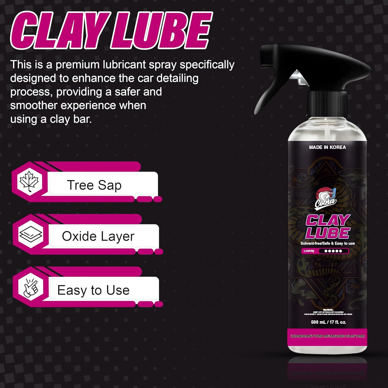 Cobra WRAP TOOLS Clay Lube - Solvent Free Formula - Safe & Easy to Use Lubricant Spray - Premium Car Detailing Solution for Smooth & Scratch Free Finish - Perfect for Clay Bar Application | 500Ml image number 6