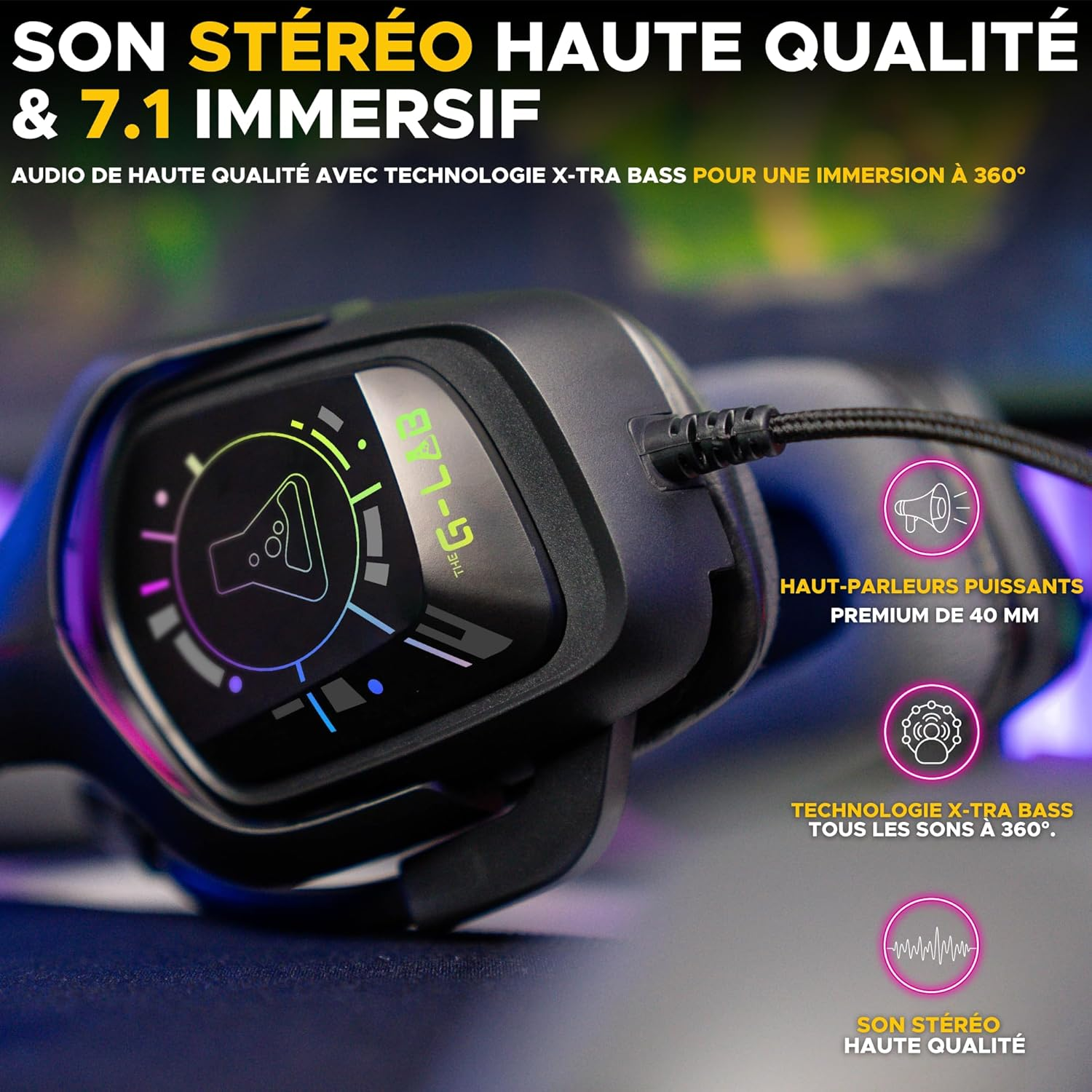 The G-Lab Korp Cobalt 7.1 EX - Gaming Headset 7.1 Surround Sound - Microphone Gamer Headphones Audio RGB Backlit Flexible Microphone Lightweight & Comfortable - Headphones PS5, PS4 image number 5