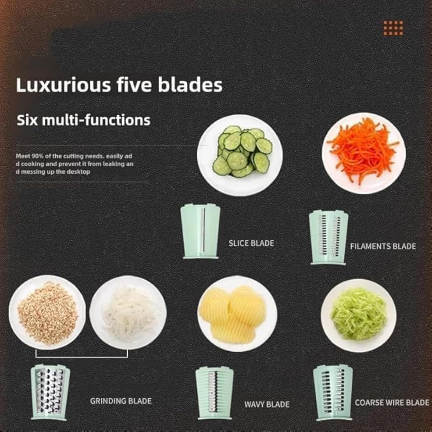 Tasmegol 5 in 1Rrotary Cheese Grater Hand Crank Food Shredder Vegetable Slicer with Handle for Kitchen （Green image number 2