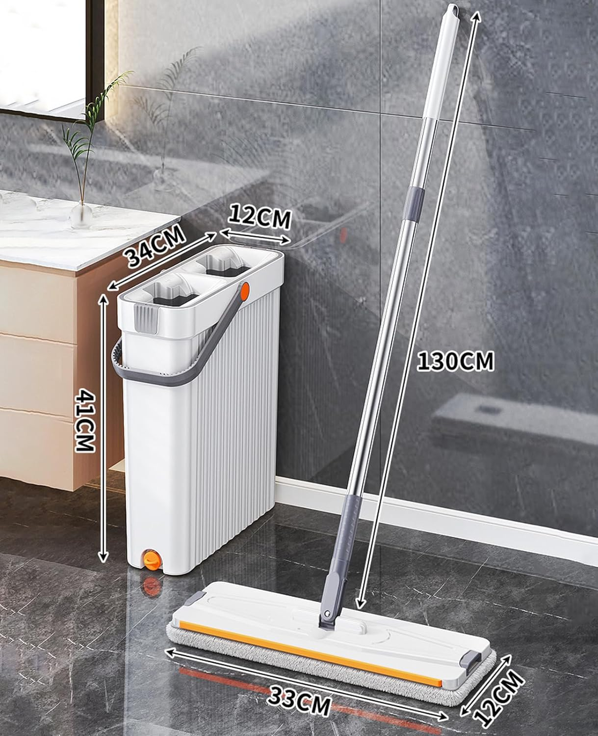 Mop and Bucket with Wringer Set, Flat Floor Mop and Bucket System with 6 Microfiber Pads, Hands Free Wet and Dry Use Mop Set, Long Handle Flat Mops for All Floor Types and Windows Cleaning image number 6