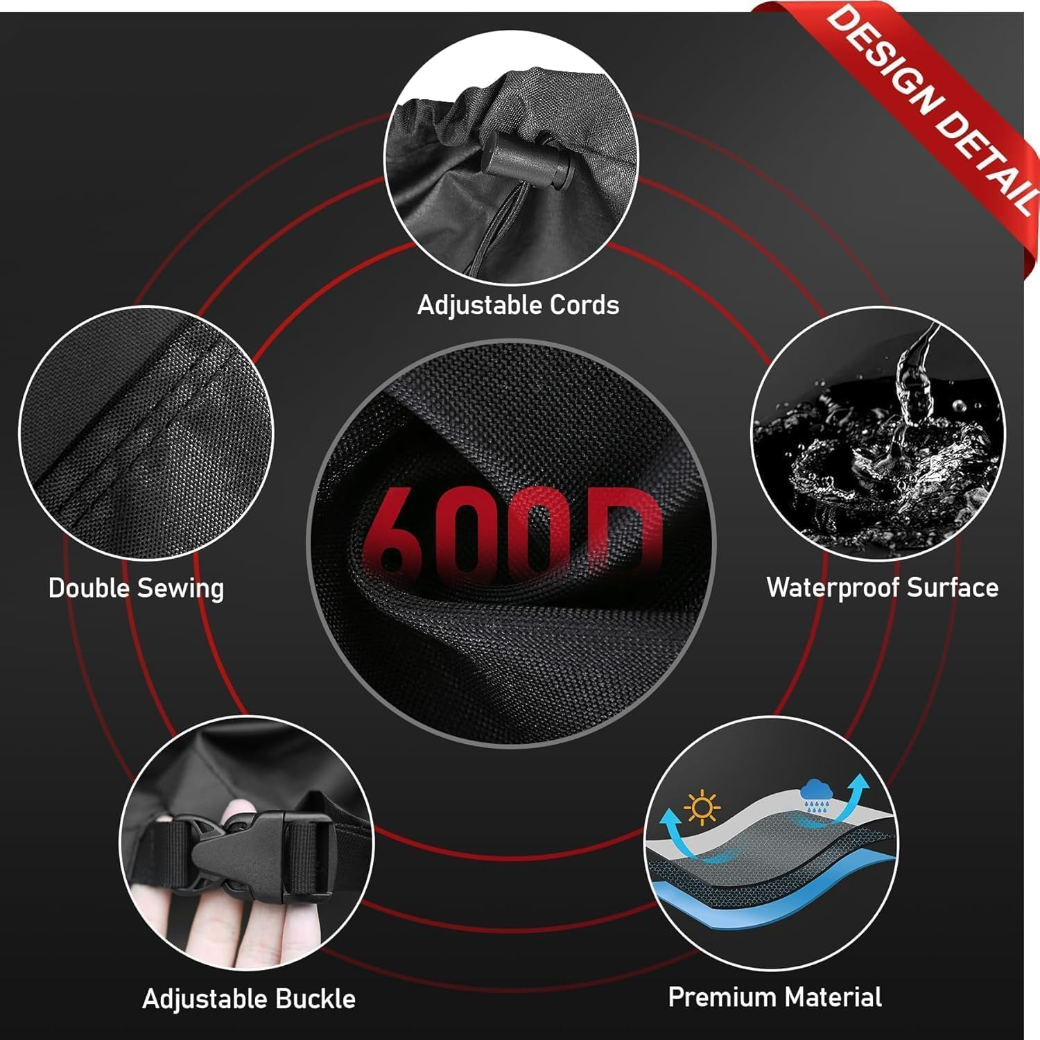 Zettum Patio Furniture Cover Rectangle - 600D Outdoor Table Cover Waterproof & Heavy Duty, Lawn Furniture Set Covers for outside Rectangular Dining Table and Chairs Seating Combo - 242 X 182 X 100 CM