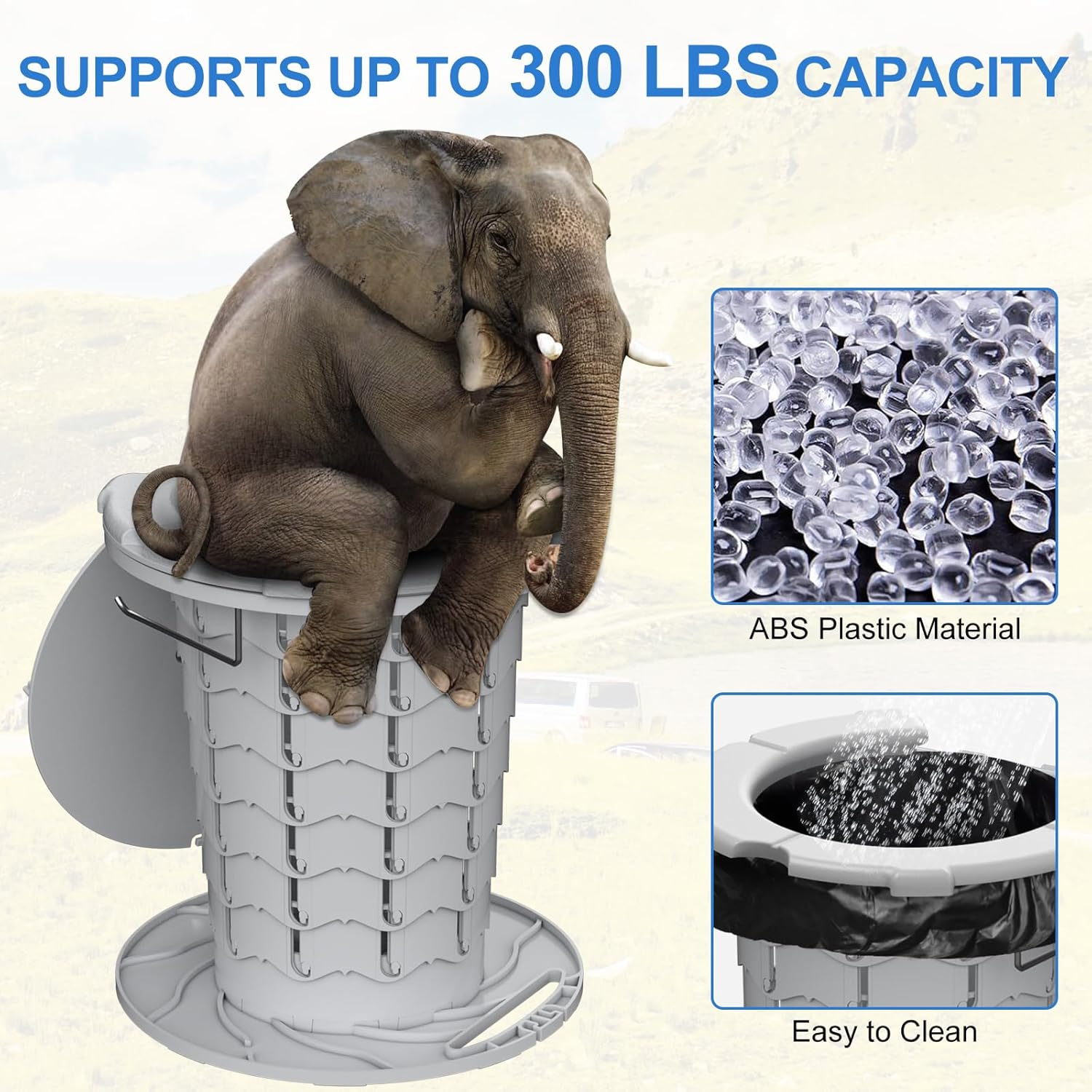 BLIKA Upgraded Portable Toilet with Cushioned Seat, 300LBS Weight Capacity Retractable Toilet, Adjustable Height & Paper Holder, Compact Folding Design for Camping, Car, RV, Outdoor Travel (Gray) image number 6