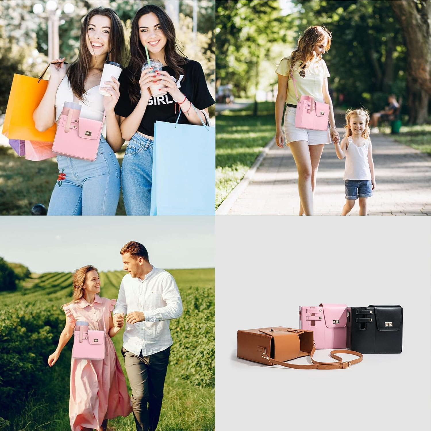 Taicols Water Bottle Bag Crossbody,Water Bottle Carrier Bag for Stanleys Cup,Pu Cup Bag with Adjustable Shoulder Strap,Water Bottle Holder Crossbody, Portable Crossbody Water Cup Storage Bag - Pink image number 4