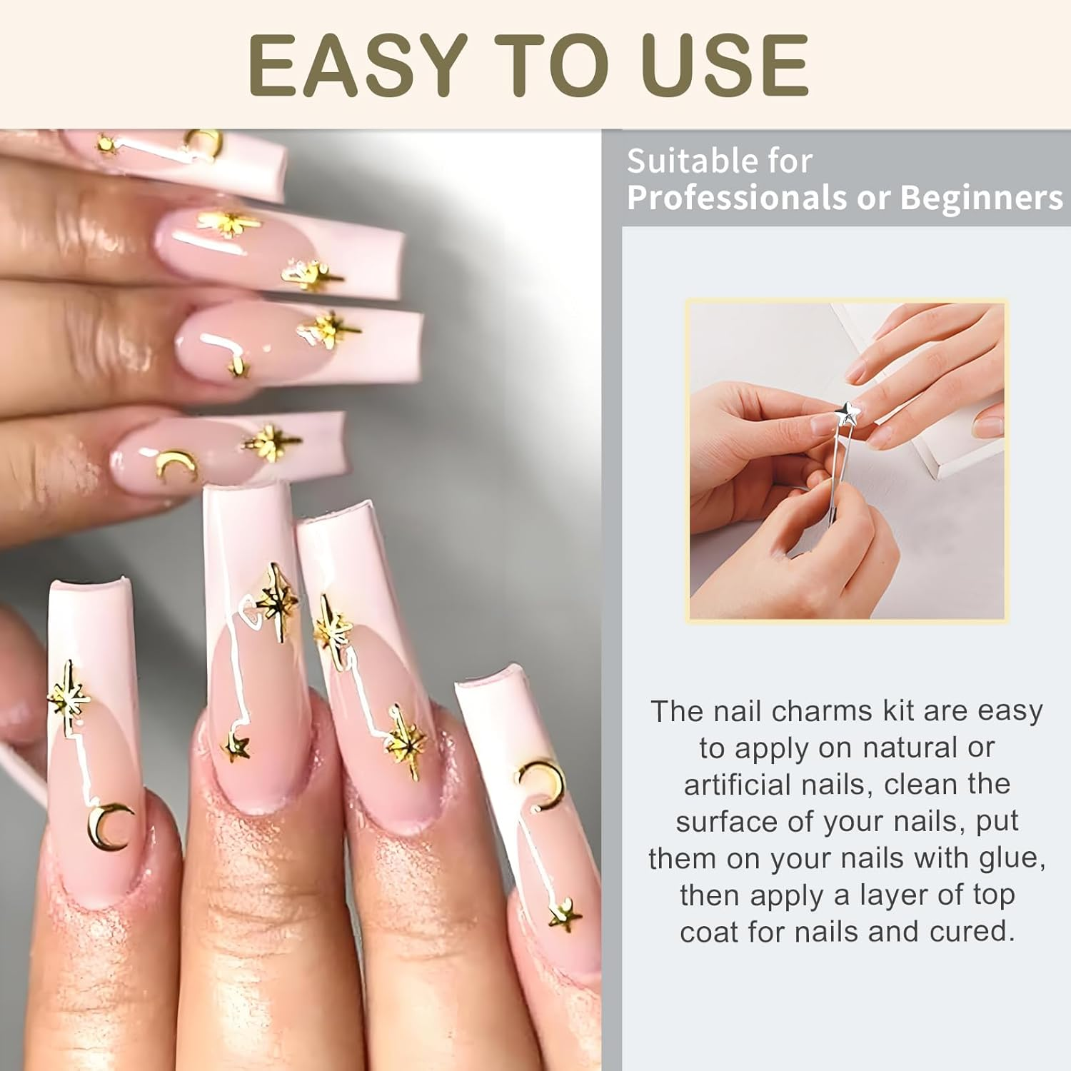 Jotia 2 Boxes Gold Silver Nail Charms, Star Moon Sun Nail Jewelry Decorations Nail Art Rhinestones for Women Girls DIY Manicures Crafting Decoration