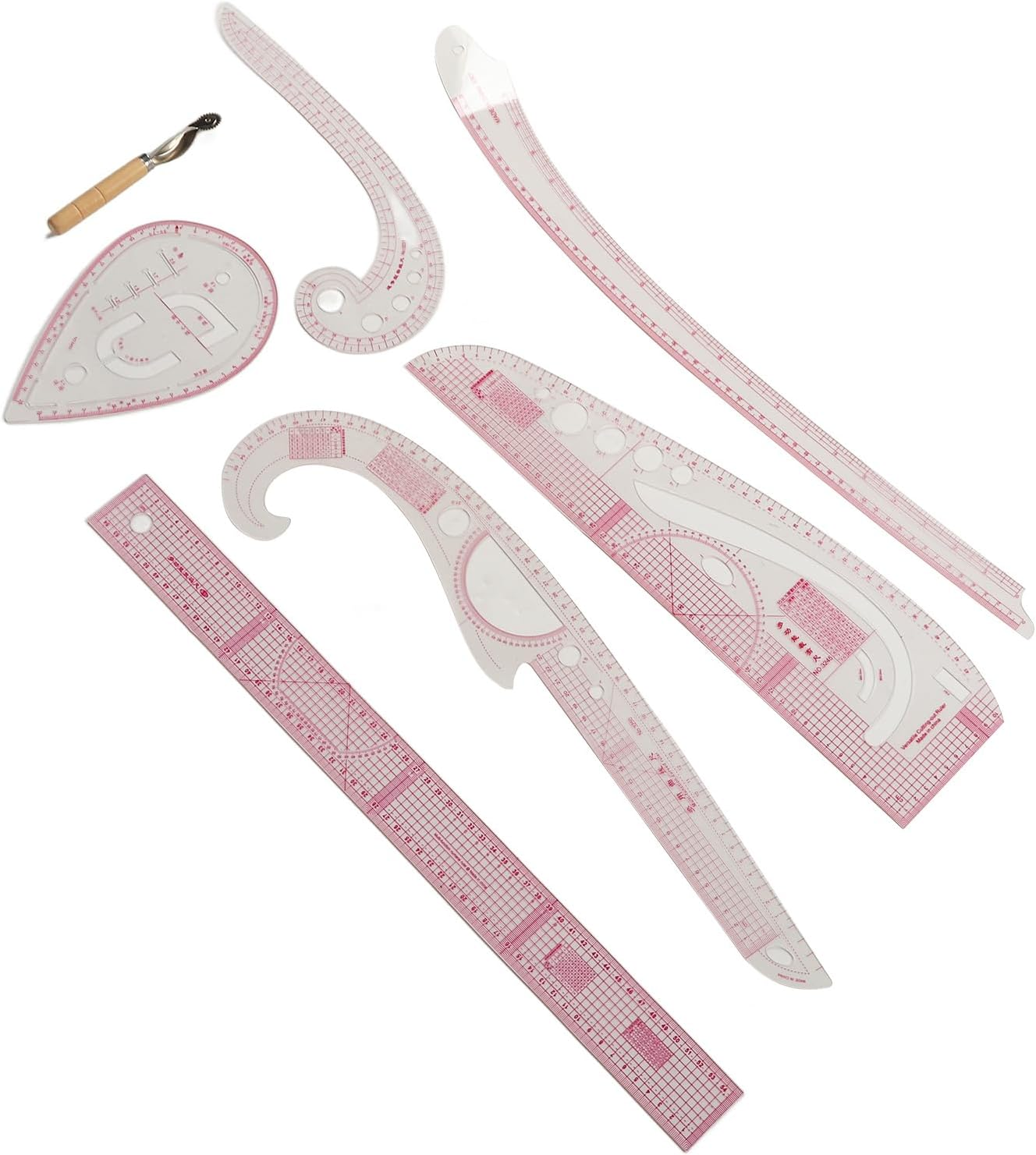 Sewing Ruler French Curves 7Pcs, Metric Pattern Curved Rulers Set with Transparent Body Highly Precise Scale, Sew Making Ruler Kit for Beginners Tailors Designers Drawing Craft DIY image number 3