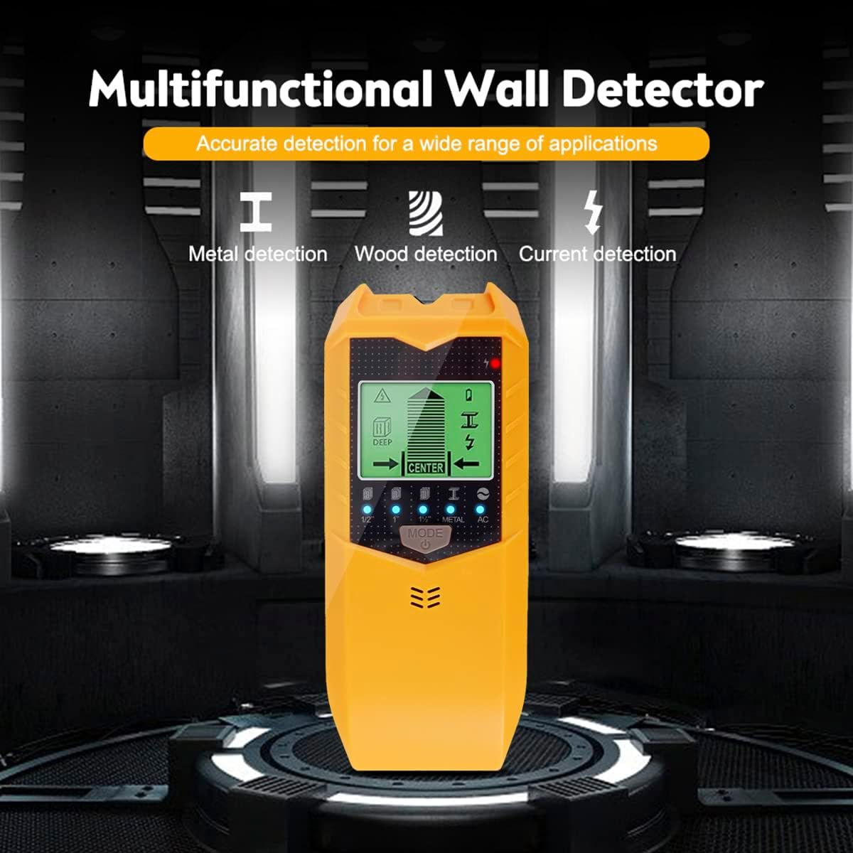 Stud Finder Sensor 5 in 1 Battery Operated SH402 Wall Scanner Detector Portable Electronic Detector with LED Display and Audio Alarm Handheld Stud Detector(Yellow)