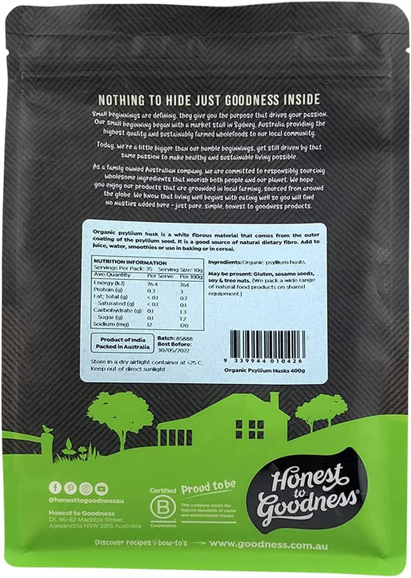 Honest to Goodness Organic Psyllium Husks 400 G (Pack of 2)