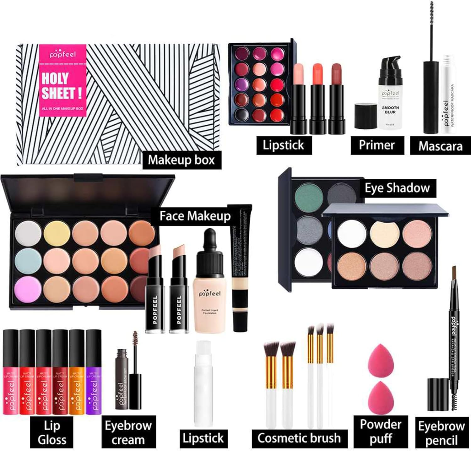 Joyeee All-In-One Makeup Gift Set Travel Make up Kit Complete Starter Makeup Bundle Lipgloss Lipstick Concealer Blushes Powder Eyeshadow Palette Cosmetic Palette for Teen Girls & Adults #1 image number 2