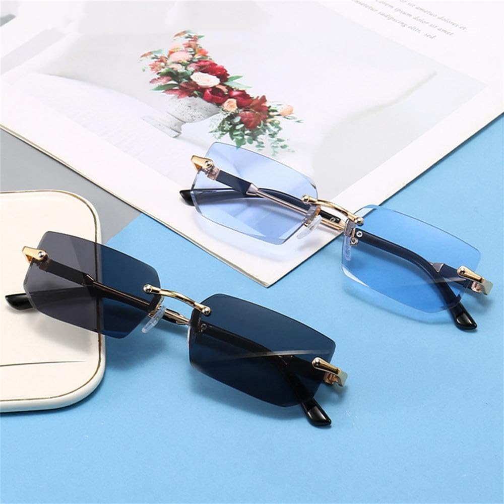 Rimless Sunglasses for Women Men Frameless Sun Glasses Shades UV400 Eyewear - Clear image number 7