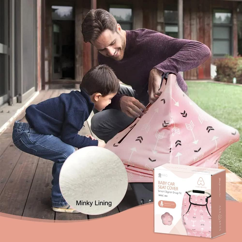 Stretchy Baby Car Seat Covers for Boys Girls Infant Car Canopy Spring Autumn Winter Snug Warm Breathable Windproof Adjustable Peep Windowinsect Freeuniversal Fitpink Arrowshower - Purple image number 7