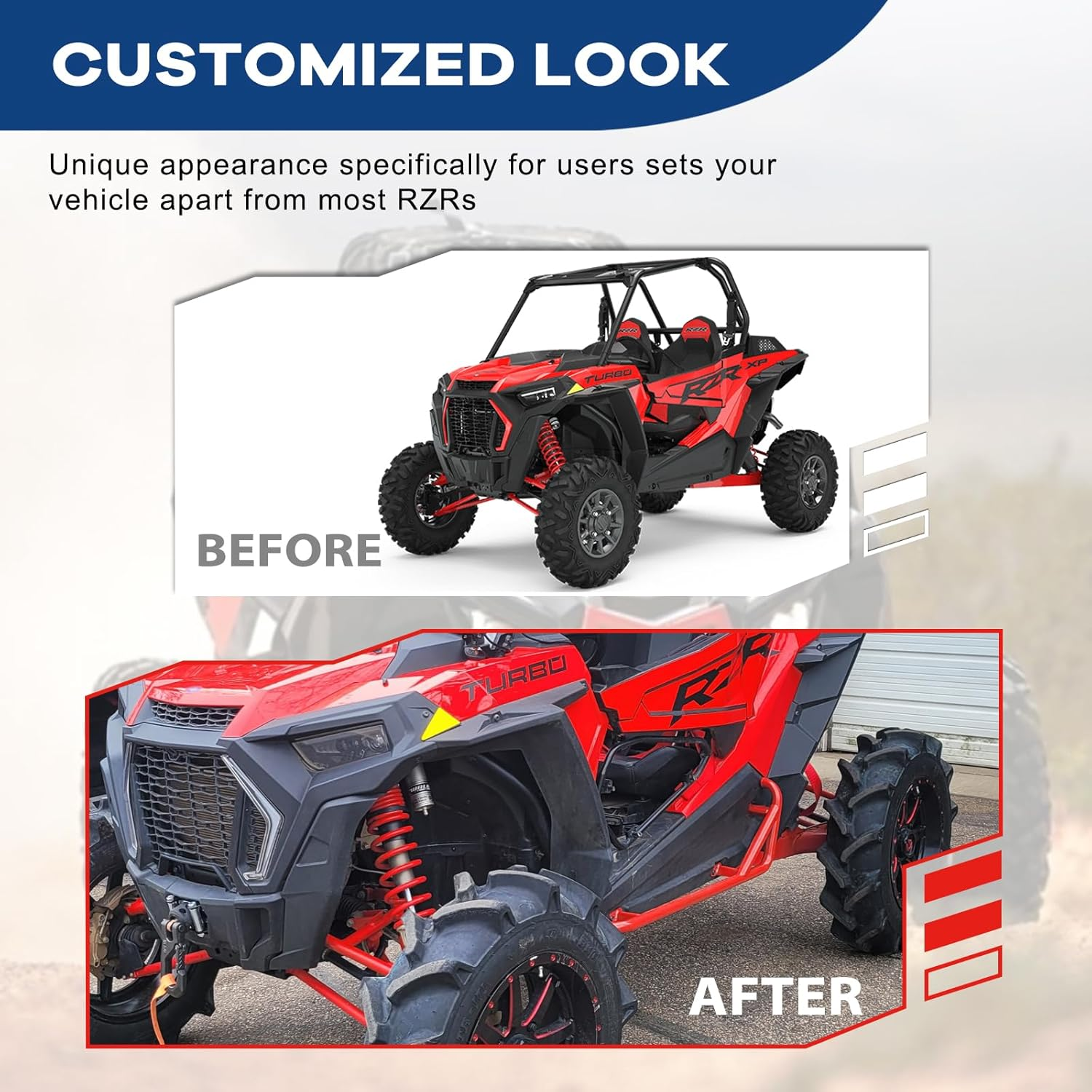 ELITEWILL Red RZR Rock Sliders Nerf Bars with Bolts Side Step Tree Kickers Fit for 2014-2023 Polaris RZR 900 Trail, 900S, 1000S, 1000XP, Turbo - 2 Seaters image number 5