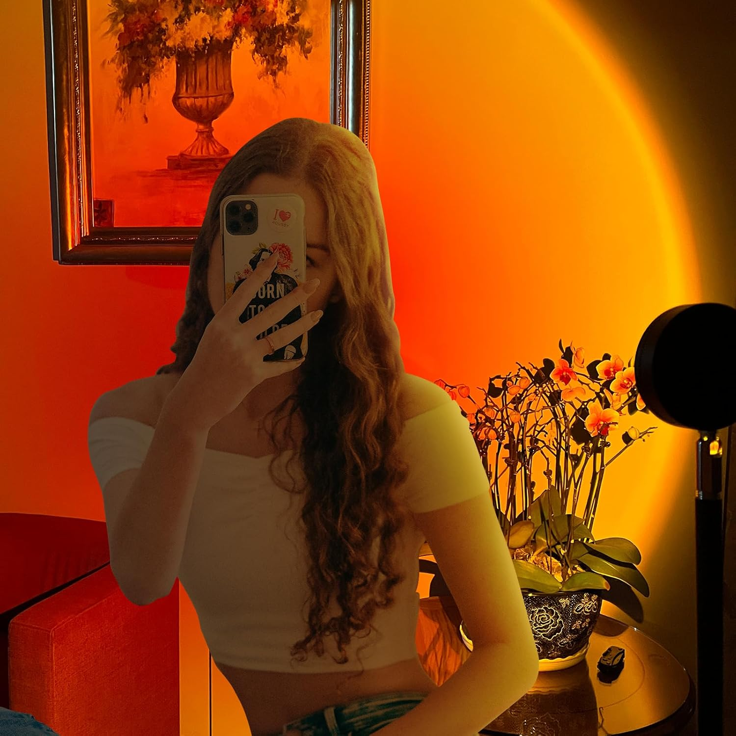 GY Floor Lamp Living Room, 4 Colours Sunset Lamp, USB Port Sunlight LED Projector, 720&deg; Rotating Romantic Mood Light, Suitable for Photography, Selfie, Living Room Decoration - Sunset Red image number 6