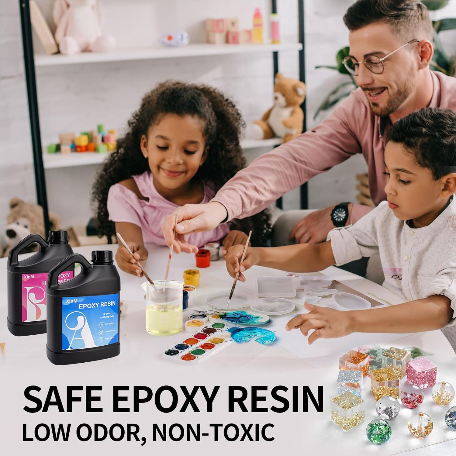 Xinm 1 Gallon Epoxy Resin Kit, 0.5 Gal Resin & 0.5 Gal Hardner, Bubble Free & Crystal Clear Ideal for DIY Crafts image number 6