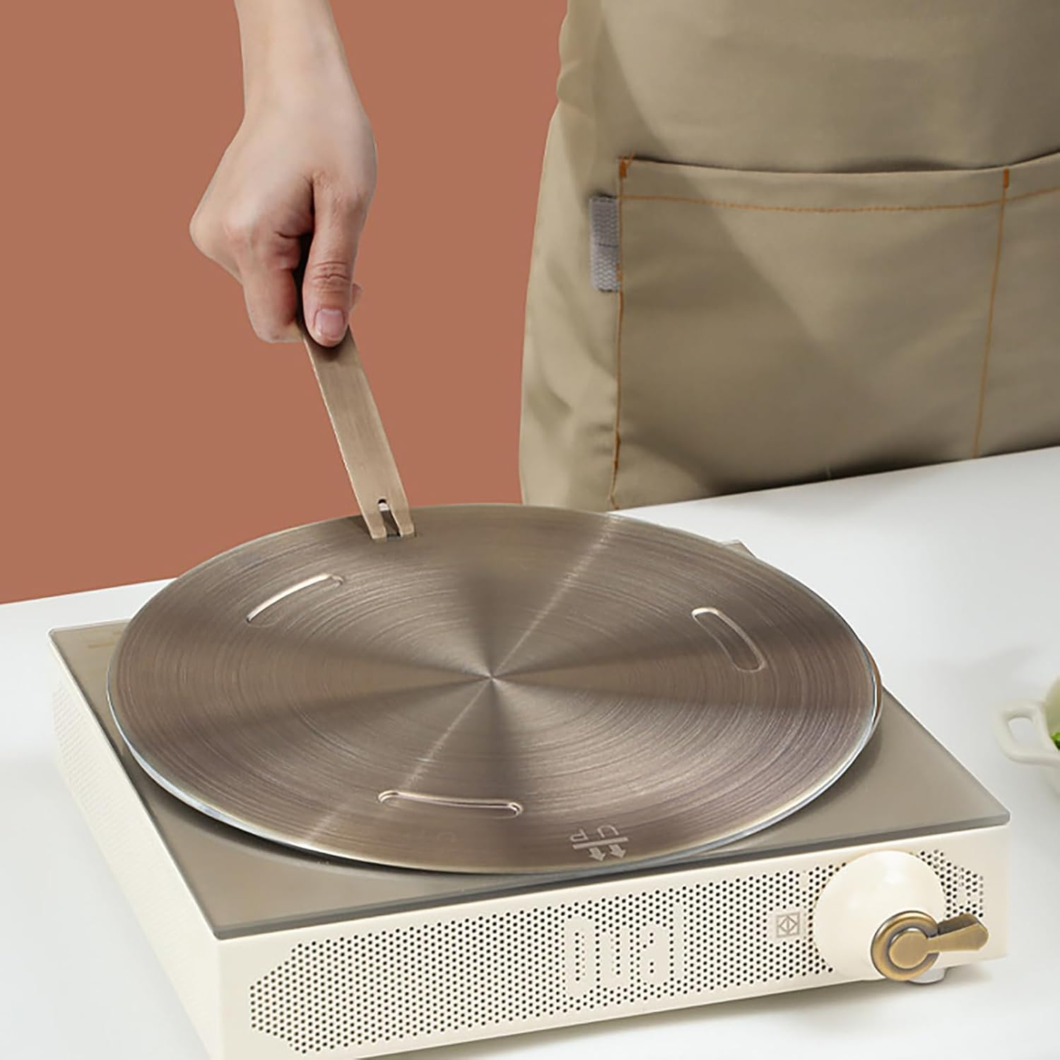 Jascherry 28Cm Heat Diffuser Plate, Stainless Steel Cooking Induction Adapter Simmer Plate for Electric Gas Glass Cooktop Hob Ring, Induction Cooktop Converter Plate with Handle, Rose Gold(D) image number 6