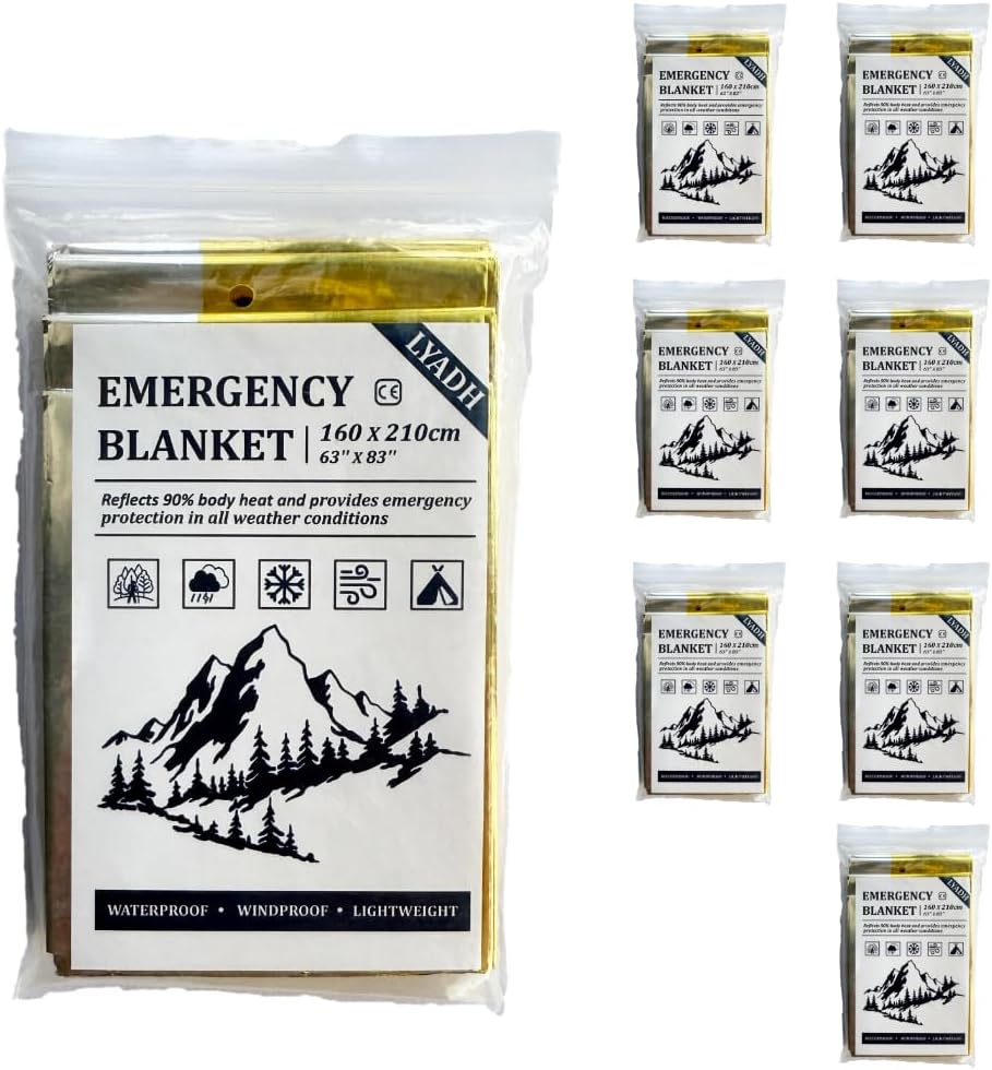 LYADH Extra Wide Emergency Mylar Foil Blankets 7-Packs, 160X210Cm, 20% Larger, Thermal Survival Blankets for Outdoor, Camping, Marathons, Hiking, First Aid and Emergency Preparedness (Gold & Silver) image number 4