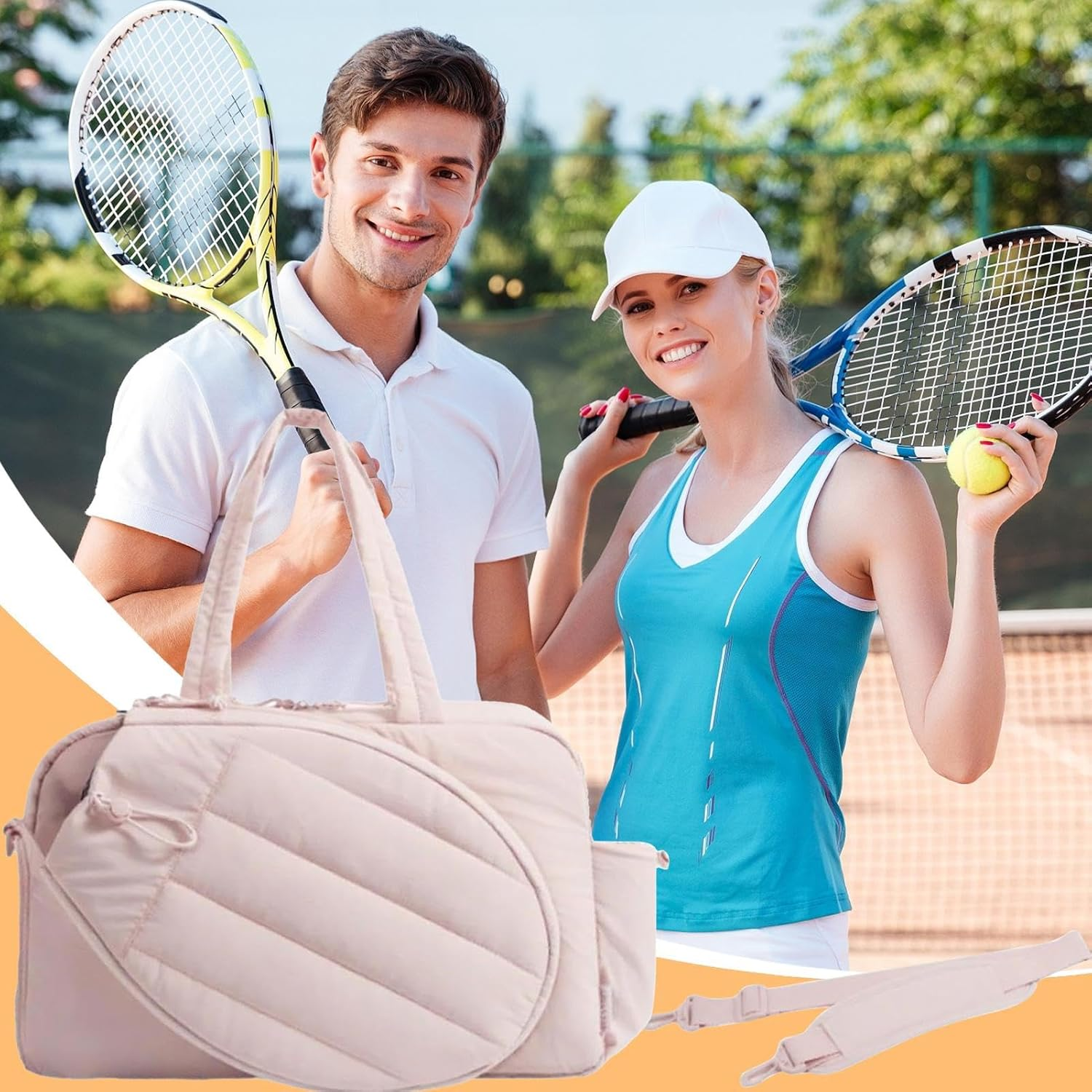 Tennis Bag for Women - Lightweight Sports Duffle, Shoe Compartment, Gym Gear Organizer Tote, Fits Rackets & Balls，Ideal for Court & Travel, Weekend Trip, Tennis Players & Athletes - Cammel image number 4