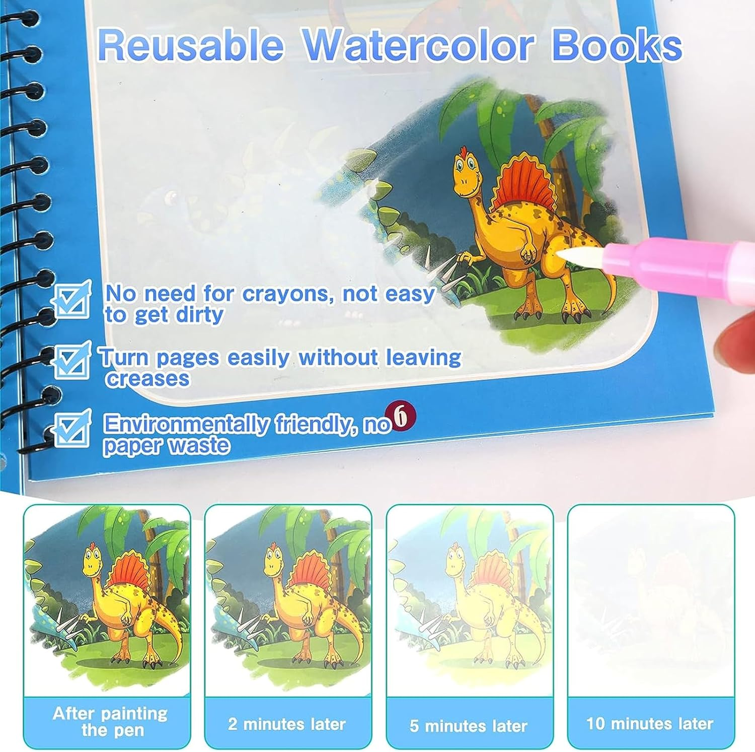 MYLEUS 6 Set Water Drawing Books for 3-6 Kids, Kids Montessori Toys Reusable Magic Water Coloring Book Magica Drawing Books Painting Toys Toddler Early Education Toys(Pen Random Color) image number 2