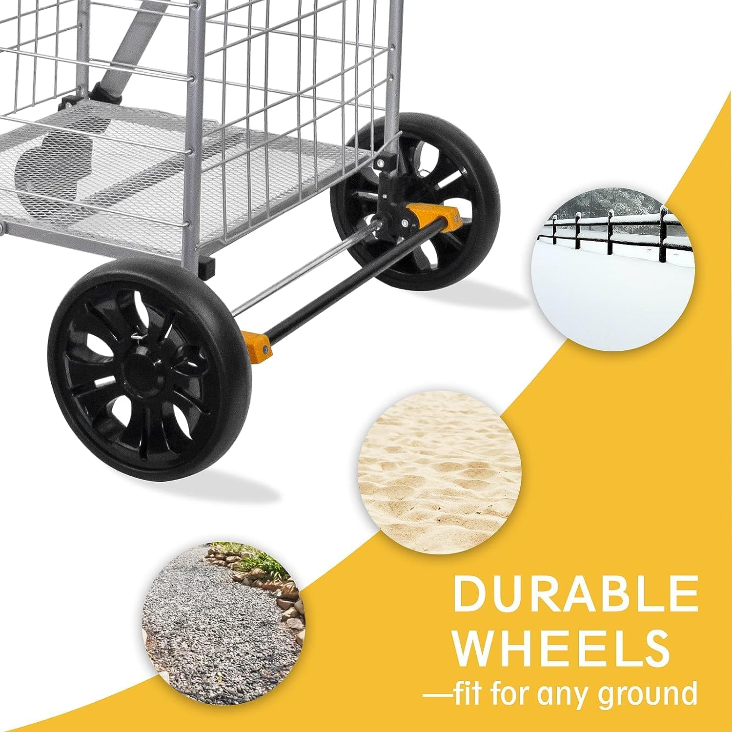Shopping Cart on Wheels, Folding Utility Shopping Trolley with Wide Cushion Handle, Mesh Bottom,And Brake System (Sliver Colour Medium Size) image number 3