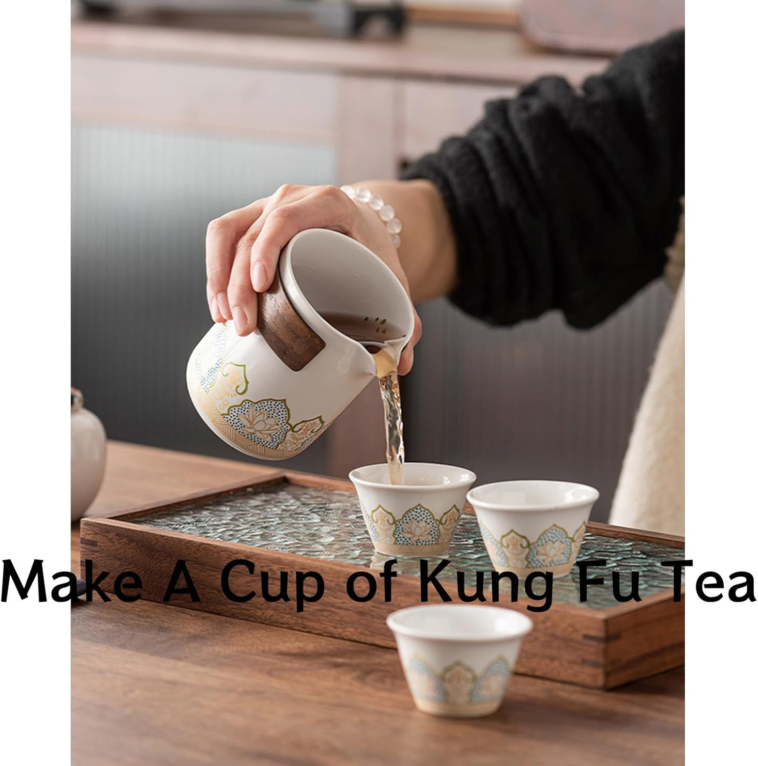 Teapot Set Chinese Travel Kung Fu Tea Set Pottery Made Elegant Asian Tea Set Portable Travel Tea Infuser Chinese Ceramic Tea Cup for Tea Lovers SH0034 (Black) image number 4