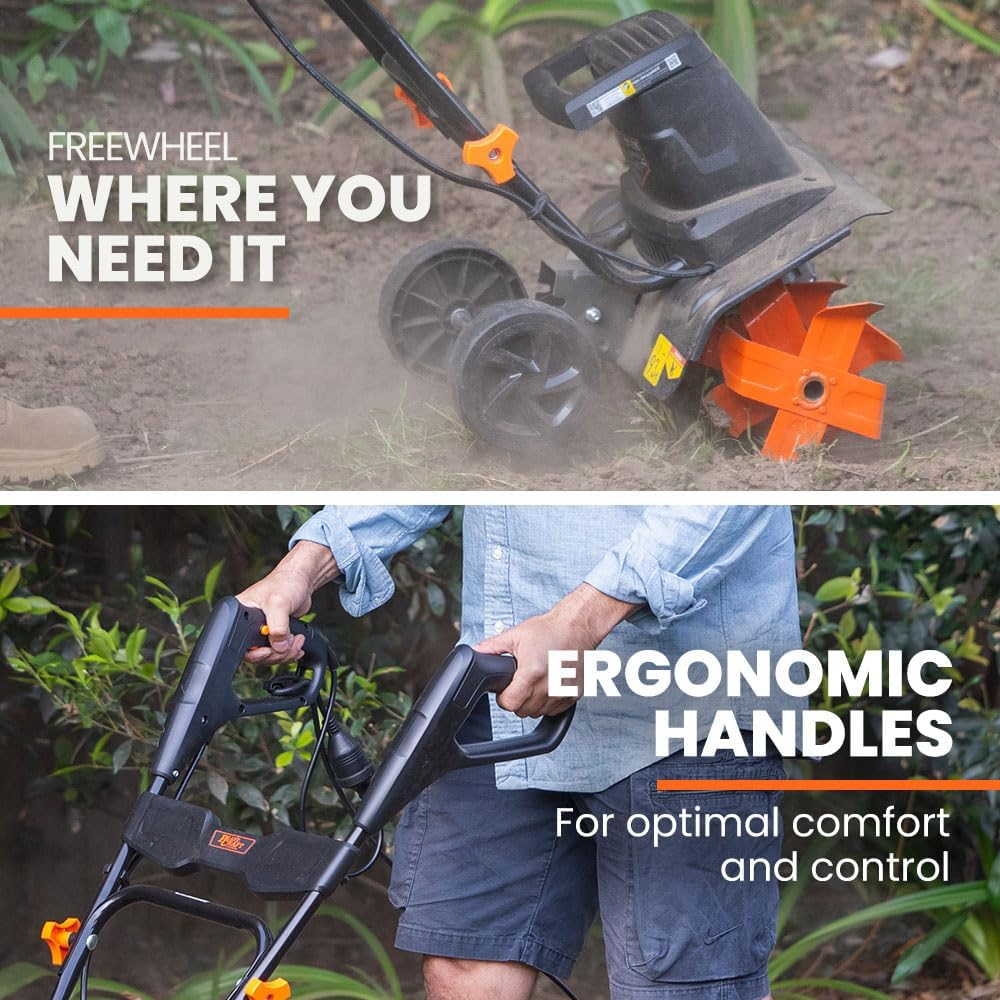 Plantcraft Electric Rotary Hoe Garden Tiller Soil Cultivator, Adjustable Depth, 6 Tines image number 1