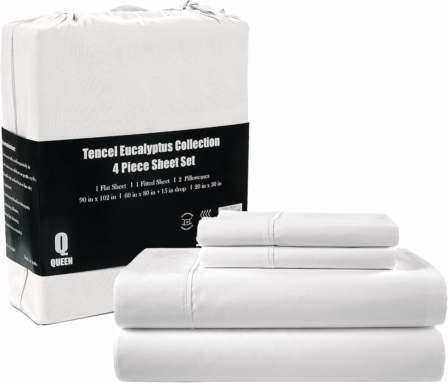 CHATEAU HOME COLLECTION Queen Sheet Set, Ultra Luxury Tencel, 4 Piece, White, Solid, Queen Size, Breathable, Cooling, Deep Pockets, Superior Softness image number 6