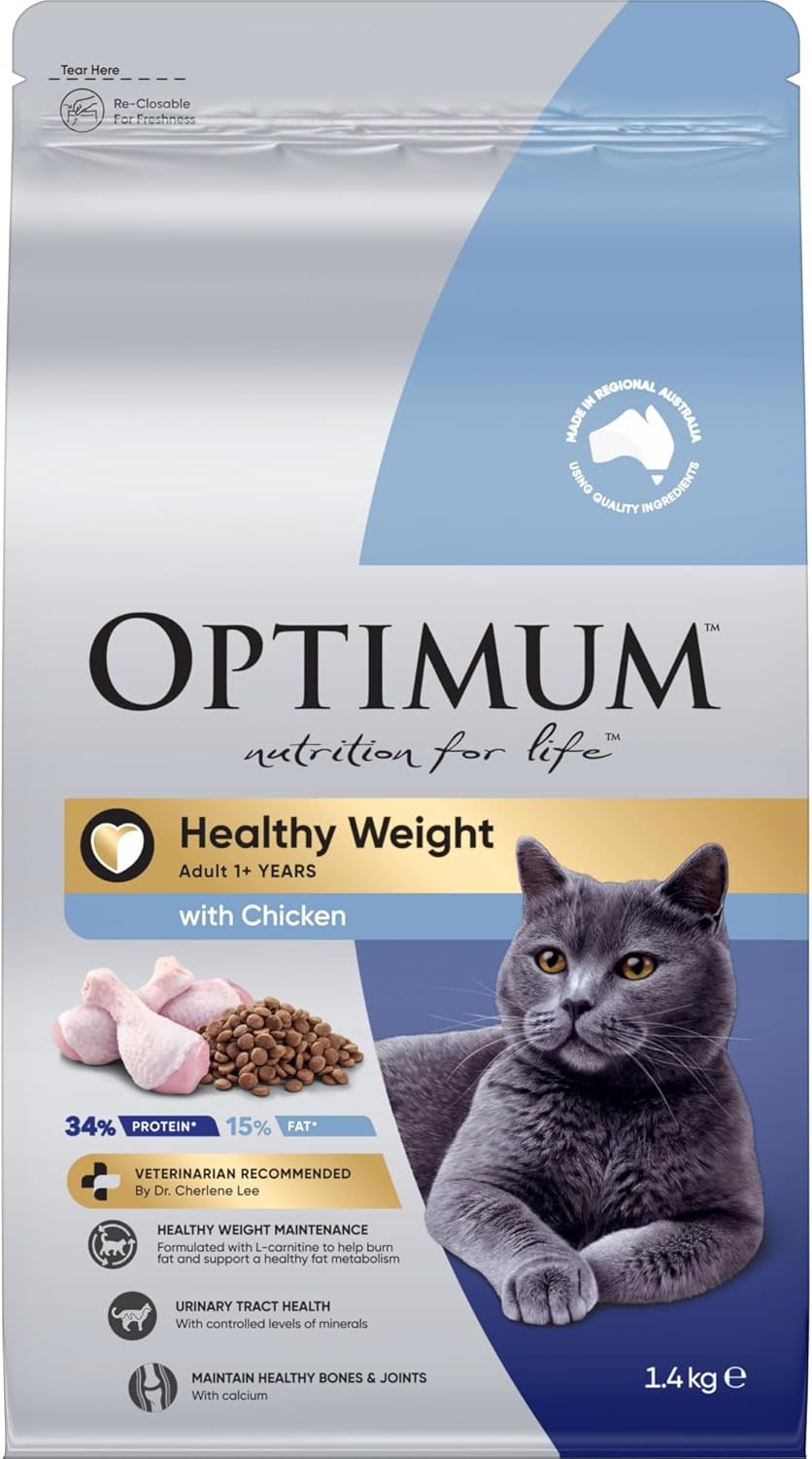 Optimum Adult Healthy Weight Chicken Dry Cat Food, 1.4 Kg (Pack of 4) image number 2
